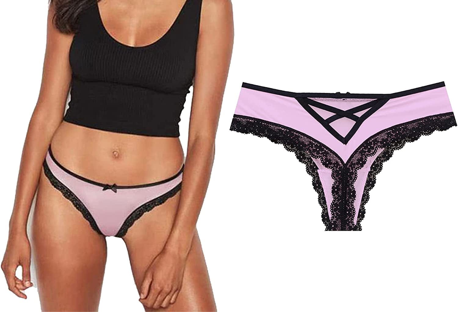 Confonze Sexy V-Back Criss Cross Panties Women Floral Lace Underwear Women'S Lingerie Bandage Briefs T-pink / Small