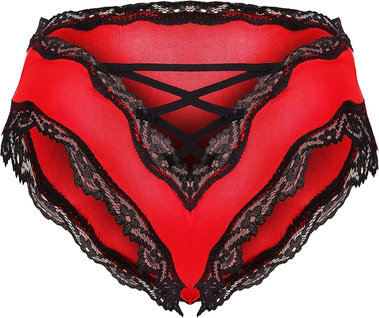 Confonze Sexy V-Back Criss Cross Panties Women Floral Lace Underwear Women'S Lingerie Bandage Briefs Red / Small