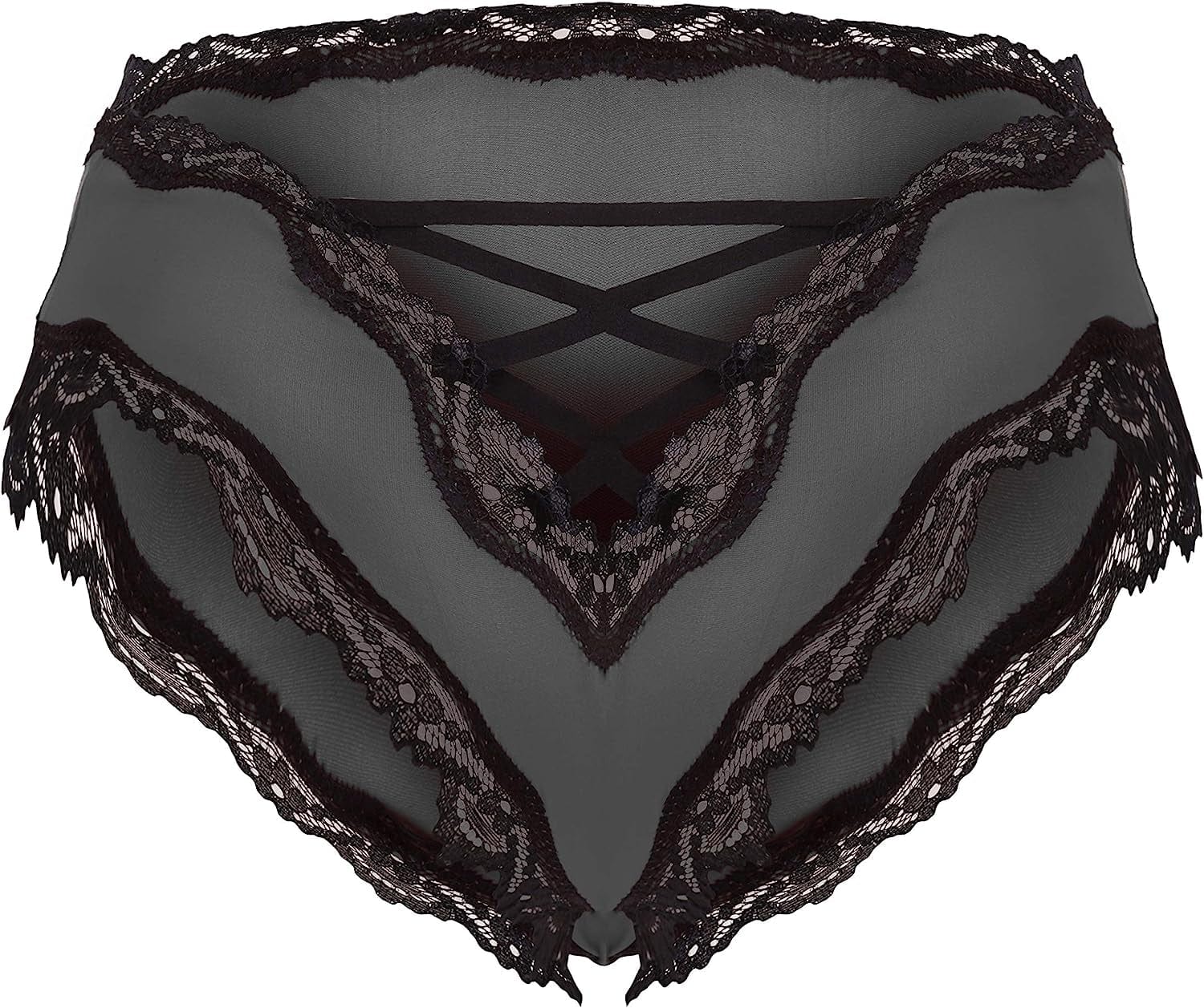 Confonze Sexy V-Back Criss Cross Panties Women Floral Lace Underwear Women'S Lingerie Bandage Briefs Black / XX-Large