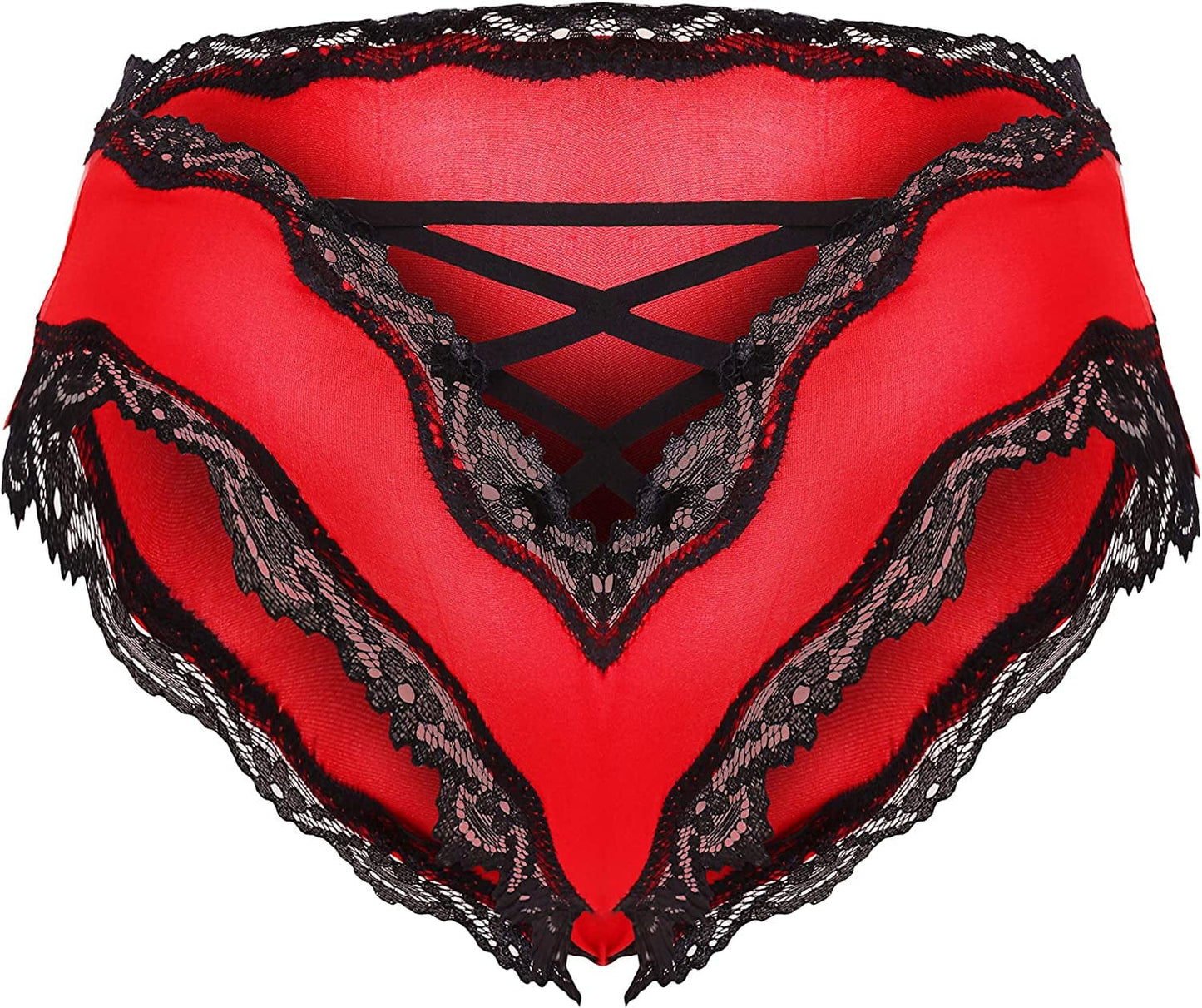 Confonze Sexy V-Back Criss Cross Panties Women Floral Lace Underwear Women'S Lingerie Bandage Briefs Red / X-Large