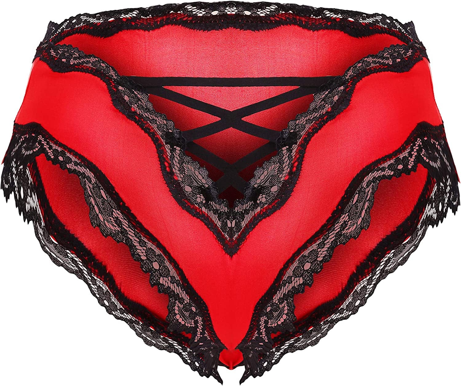 Confonze Sexy V-Back Criss Cross Panties Women Floral Lace Underwear Women'S Lingerie Bandage Briefs Red / X-Large