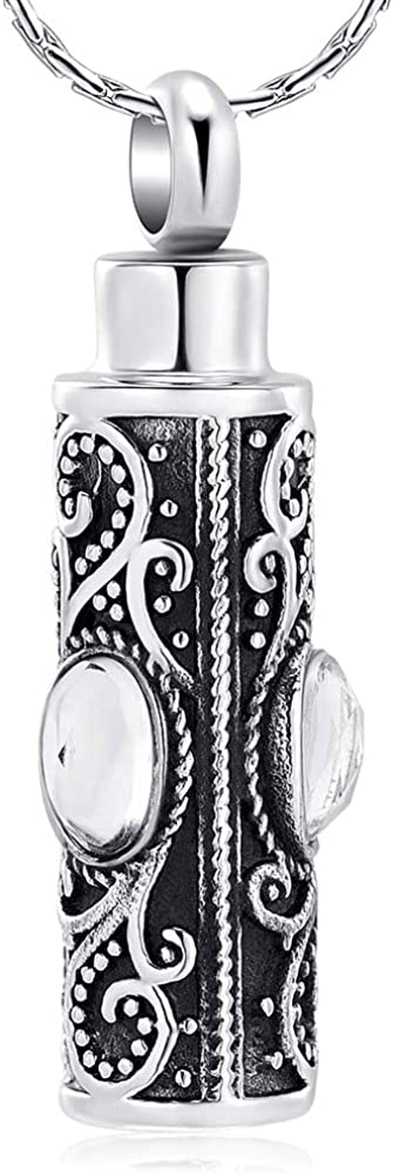 Constantlife Cremation Jewelry for Ashes Crystal Stainless Steel Cylinder Urn Pendant Memorial Necklace Keepsake for Women/Men Clear