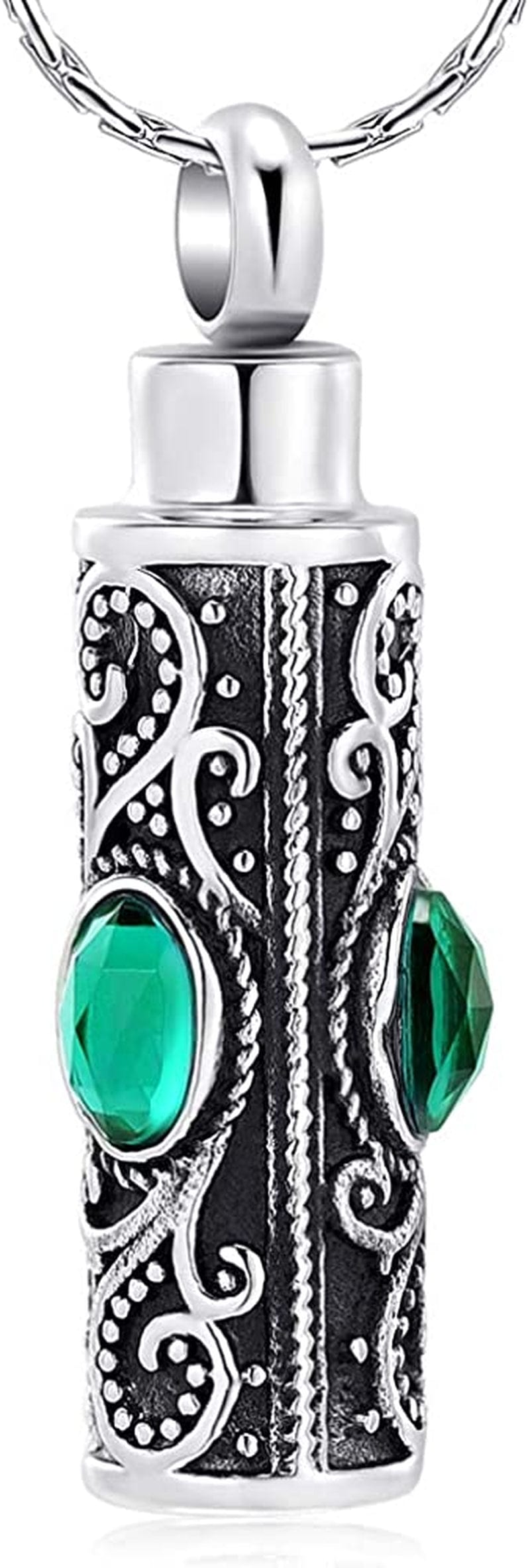 Constantlife Cremation Jewelry for Ashes Crystal Stainless Steel Cylinder Urn Pendant Memorial Necklace Keepsake for Women/Men Green
