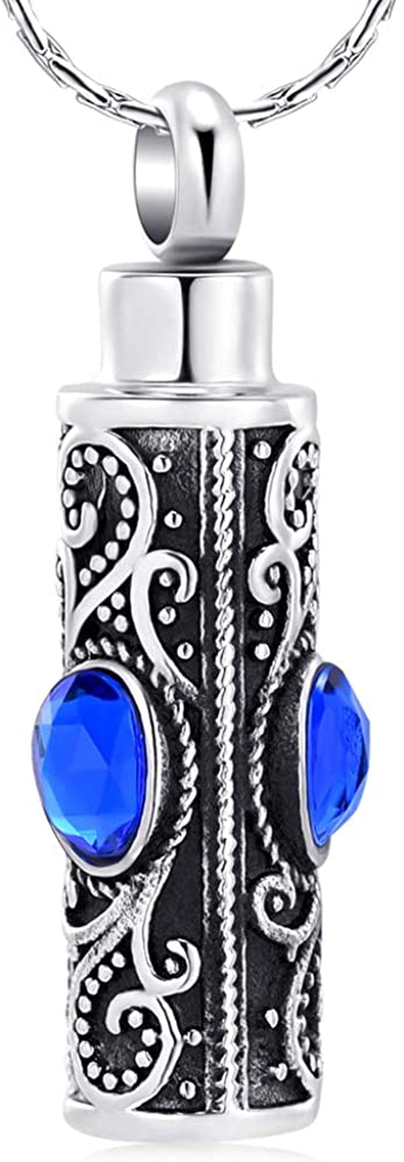 Constantlife Cremation Jewelry for Ashes Crystal Stainless Steel Cylinder Urn Pendant Memorial Necklace Keepsake for Women/Men Blue