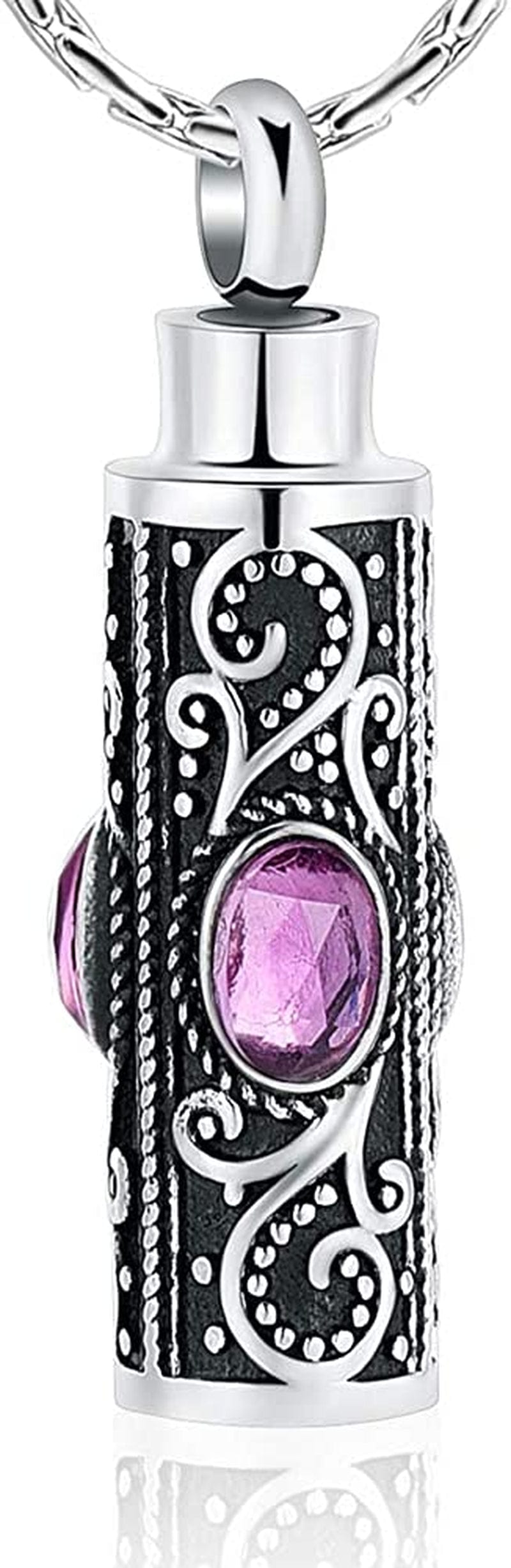 Constantlife Cremation Jewelry for Ashes Crystal Stainless Steel Cylinder Urn Pendant Memorial Necklace Keepsake for Women/Men Purple
