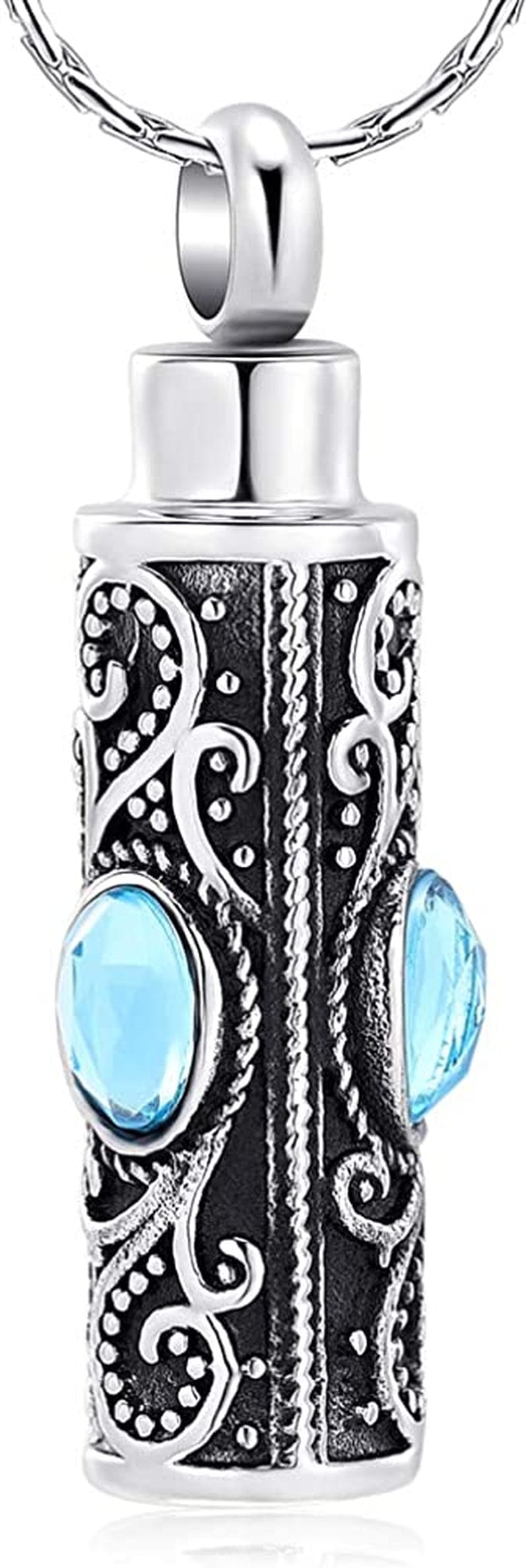 Constantlife Cremation Jewelry for Ashes Crystal Stainless Steel Cylinder Urn Pendant Memorial Necklace Keepsake for Women/Men Light Blue
