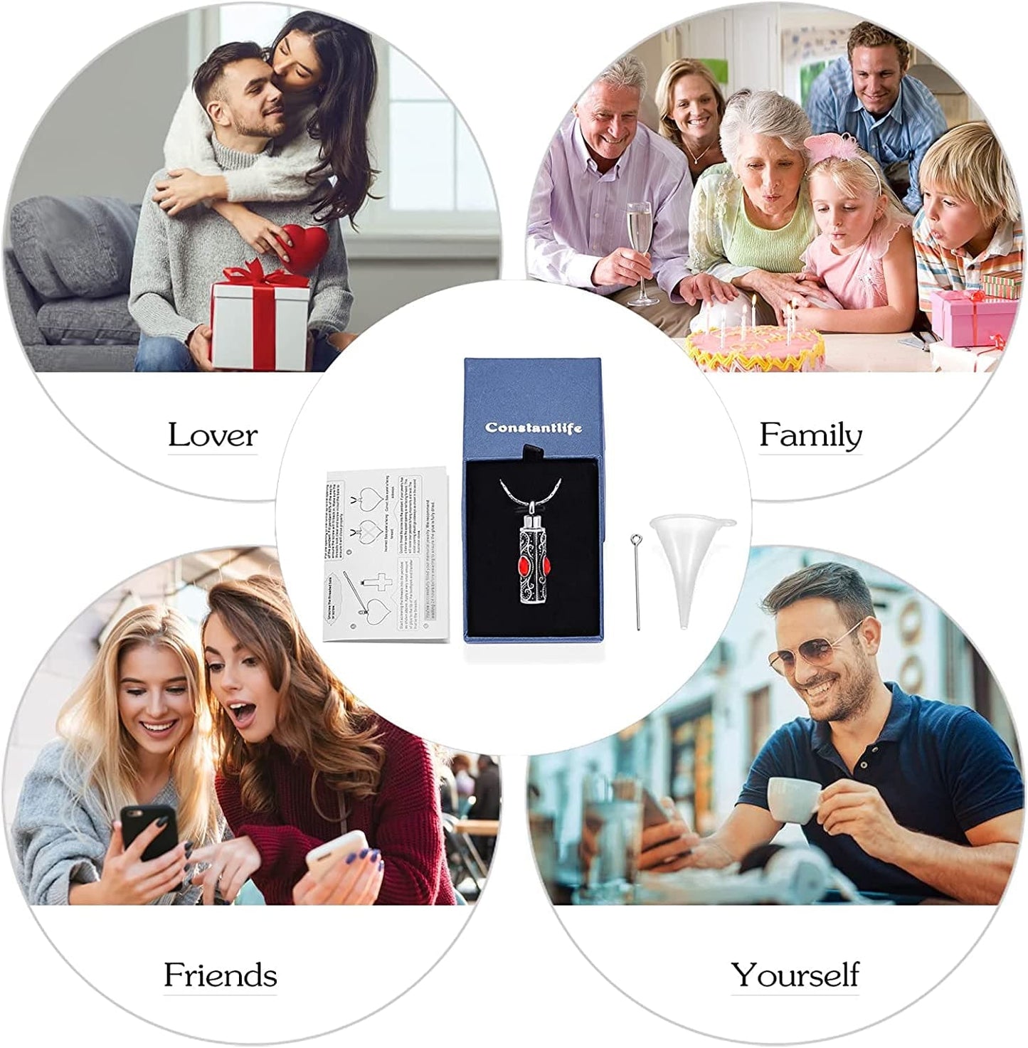 Constantlife Cremation Jewelry for Ashes Crystal Stainless Steel Cylinder Urn Pendant Memorial Necklace Keepsake for Women/Men