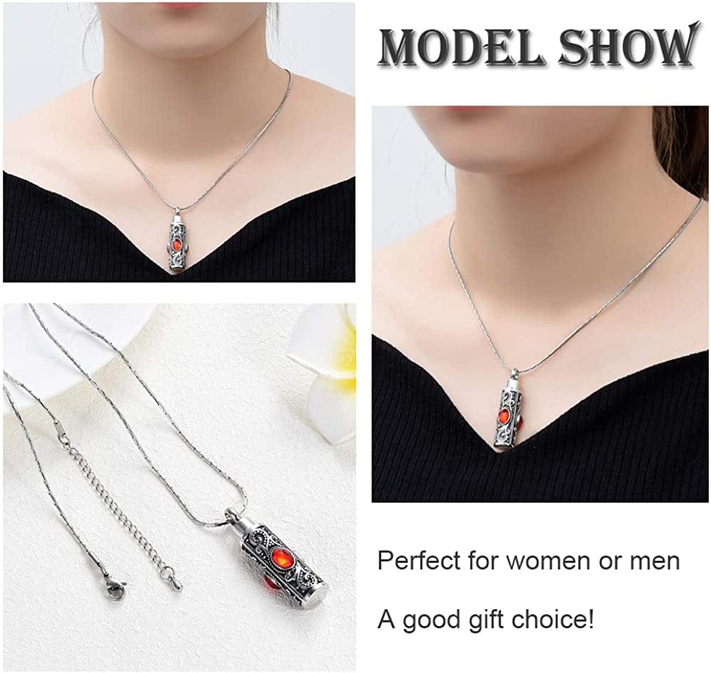 Constantlife Cremation Jewelry for Ashes Crystal Stainless Steel Cylinder Urn Pendant Memorial Necklace Keepsake for Women/Men