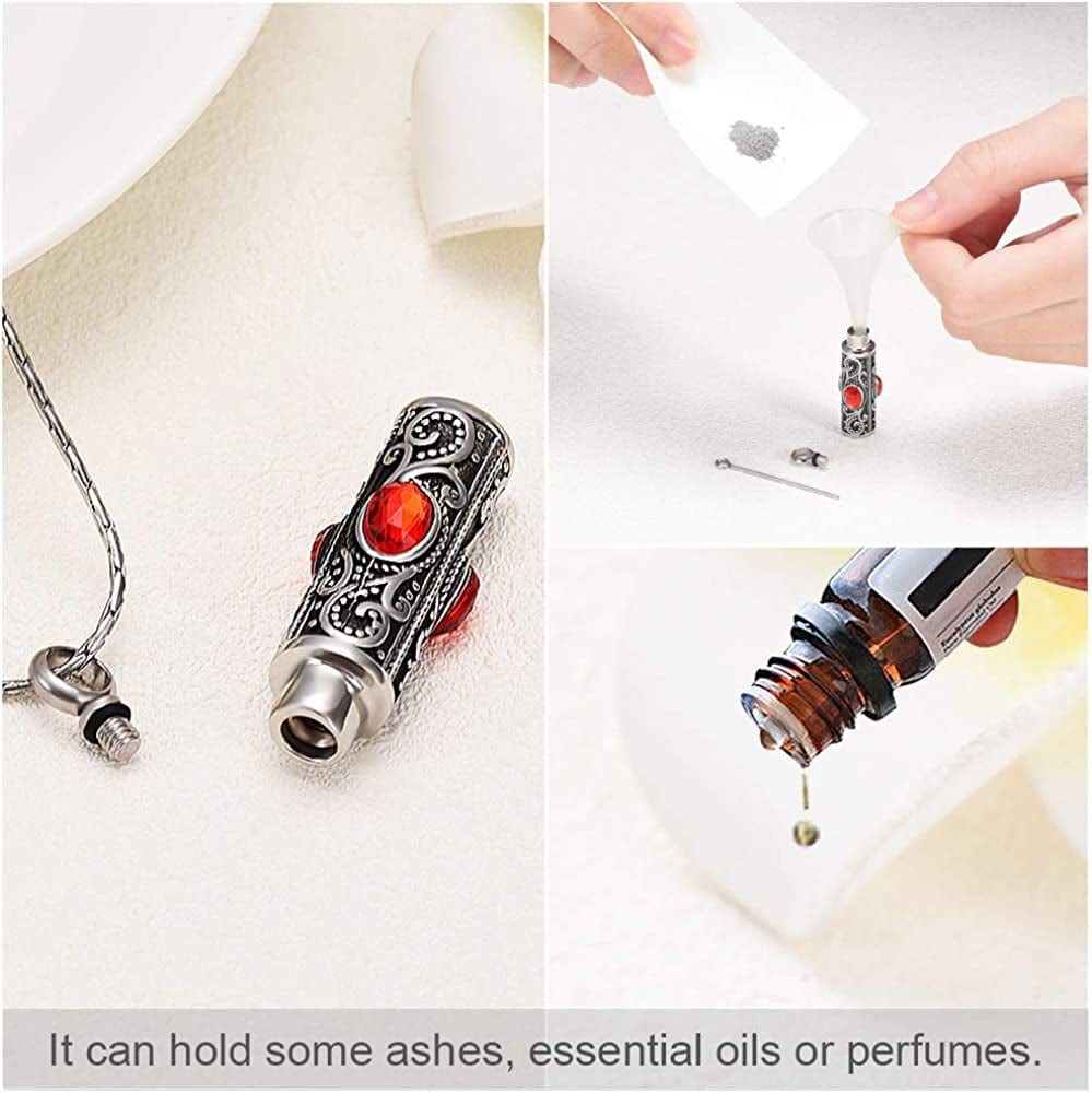 Constantlife Cremation Jewelry for Ashes Crystal Stainless Steel Cylinder Urn Pendant Memorial Necklace Keepsake for Women/Men