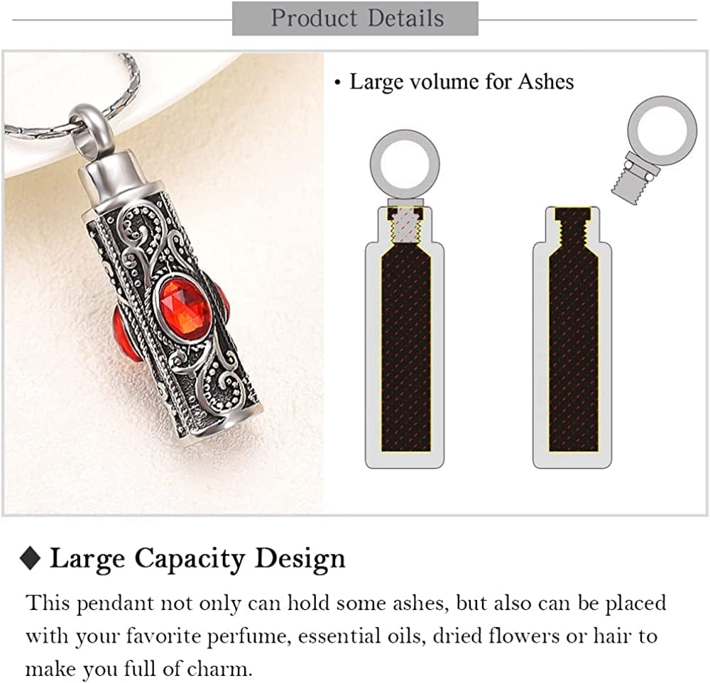 Constantlife Cremation Jewelry for Ashes Crystal Stainless Steel Cylinder Urn Pendant Memorial Necklace Keepsake for Women/Men