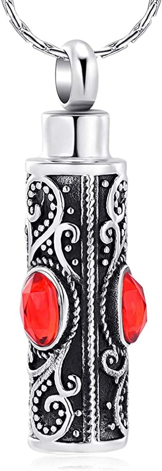 Constantlife Cremation Jewelry for Ashes Crystal Stainless Steel Cylinder Urn Pendant Memorial Necklace Keepsake for Women/Men Red