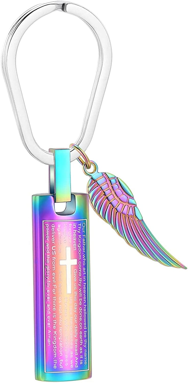 Constantlife Cremation Necklace Cremation Jewelry 30Mm Lord'S Prayer Stainless Steel Polished Cube Cremation Pendant Memorial Ashes Keepsake Urn Necklace Keychain-Colorful