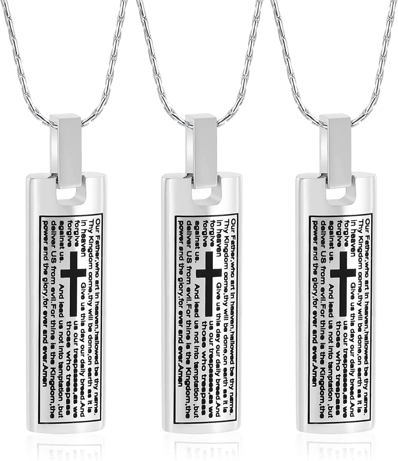 Constantlife Cremation Necklace Cremation Jewelry 30Mm Lord'S Prayer Stainless Steel Polished Cube Cremation Pendant Memorial Ashes Keepsake Urn Necklace 3pcs-Silver