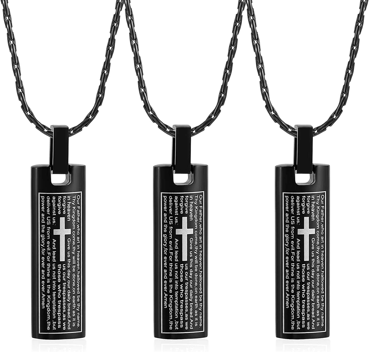 Constantlife Cremation Necklace Cremation Jewelry 30Mm Lord'S Prayer Stainless Steel Polished Cube Cremation Pendant Memorial Ashes Keepsake Urn Necklace 3pcs-Black