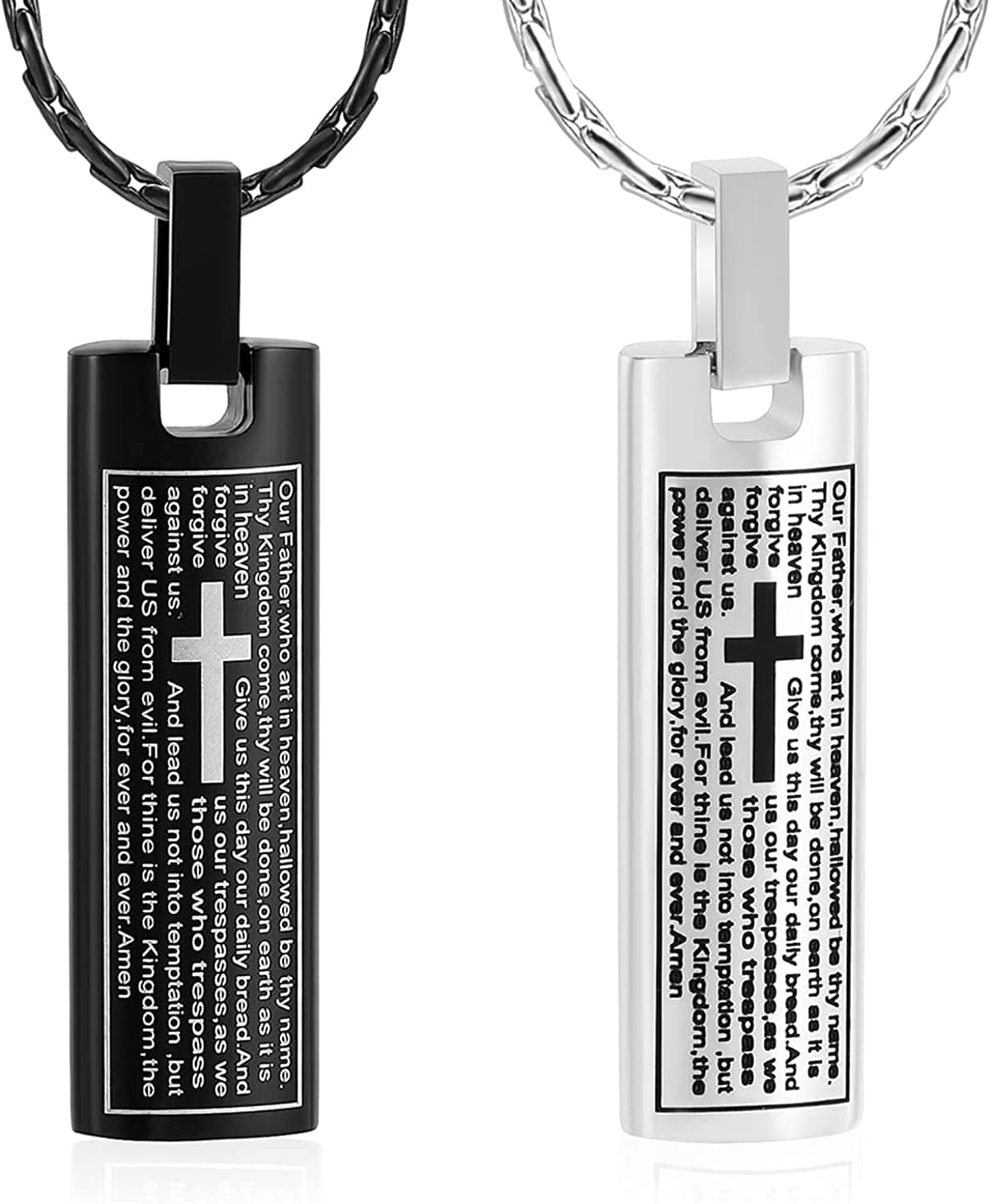 Constantlife Cremation Necklace Cremation Jewelry 30Mm Lord'S Prayer Stainless Steel Polished Cube Cremation Pendant Memorial Ashes Keepsake Urn Necklace 2pcs-Silver+Black