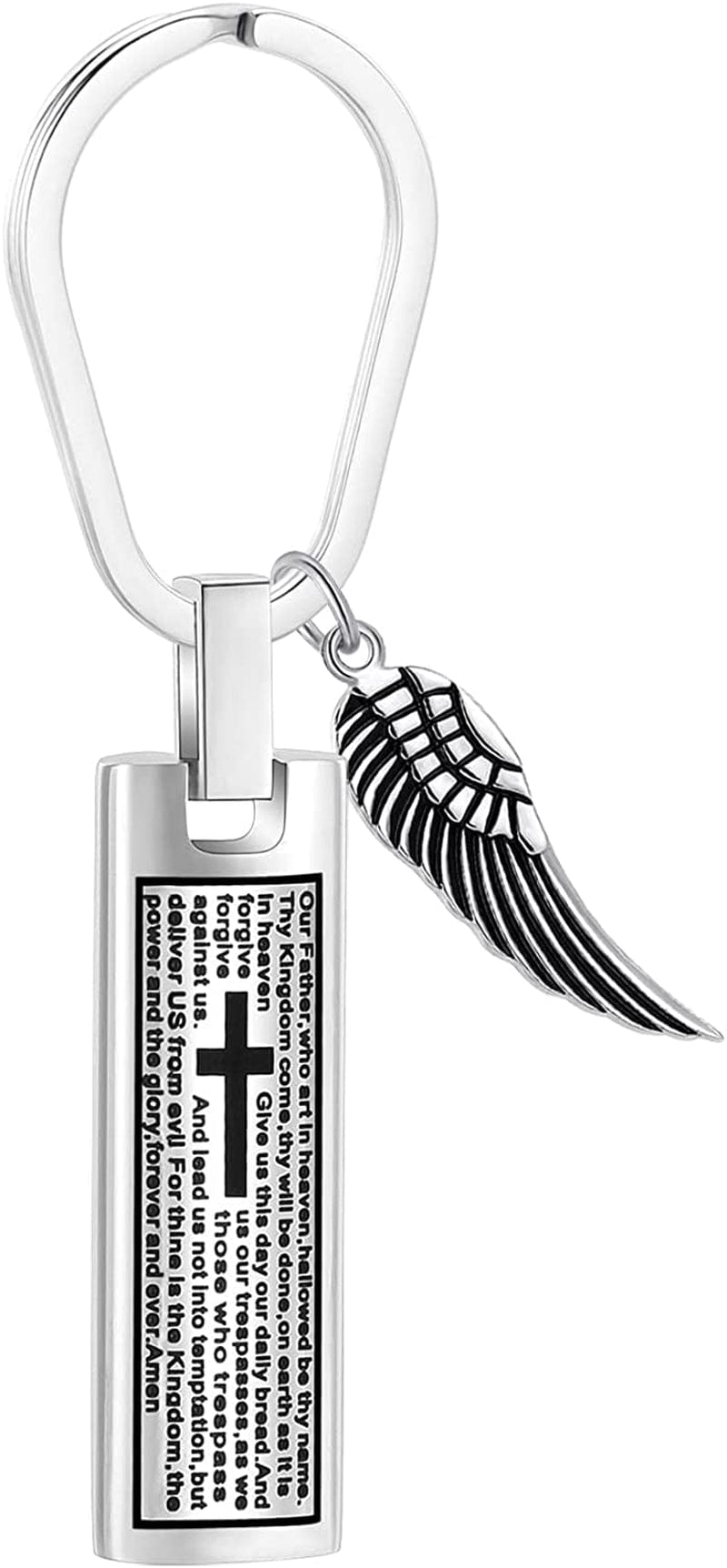 Constantlife Cremation Necklace Cremation Jewelry 30Mm Lord'S Prayer Stainless Steel Polished Cube Cremation Pendant Memorial Ashes Keepsake Urn Necklace Keychain-Silver