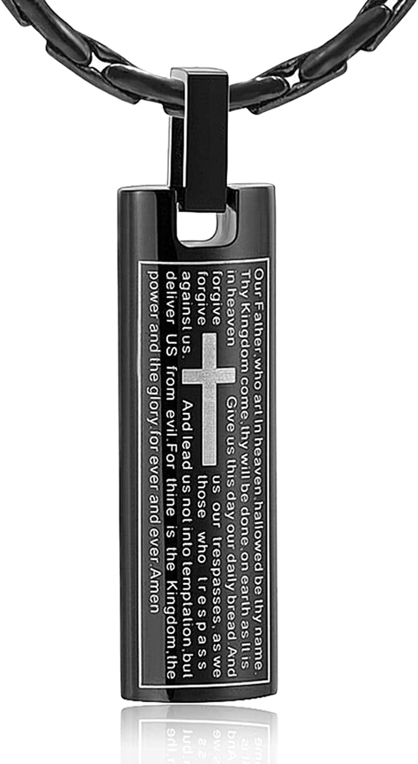 Constantlife Cremation Necklace Cremation Jewelry 30Mm Lord'S Prayer Stainless Steel Polished Cube Cremation Pendant Memorial Ashes Keepsake Urn Necklace Black