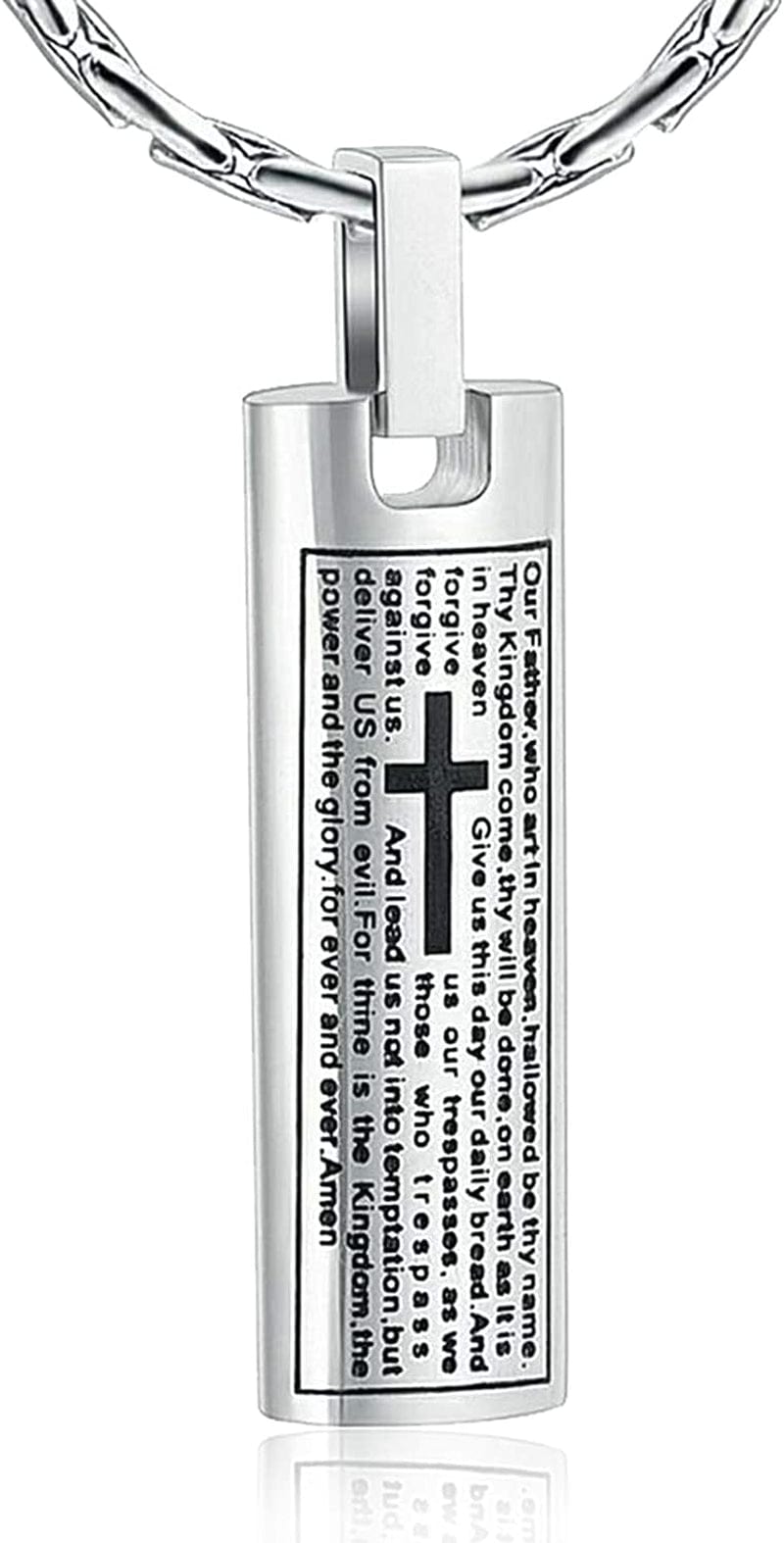 Constantlife Cremation Necklace Cremation Jewelry 30Mm Lord'S Prayer Stainless Steel Polished Cube Cremation Pendant Memorial Ashes Keepsake Urn Necklace Silver Color
