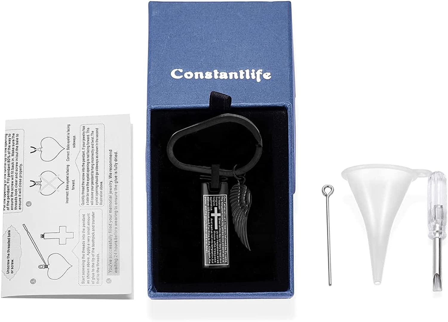 Constantlife Cremation Necklace Cremation Jewelry 30Mm Lord'S Prayer Stainless Steel Polished Cube Cremation Pendant Memorial Ashes Keepsake Urn Necklace