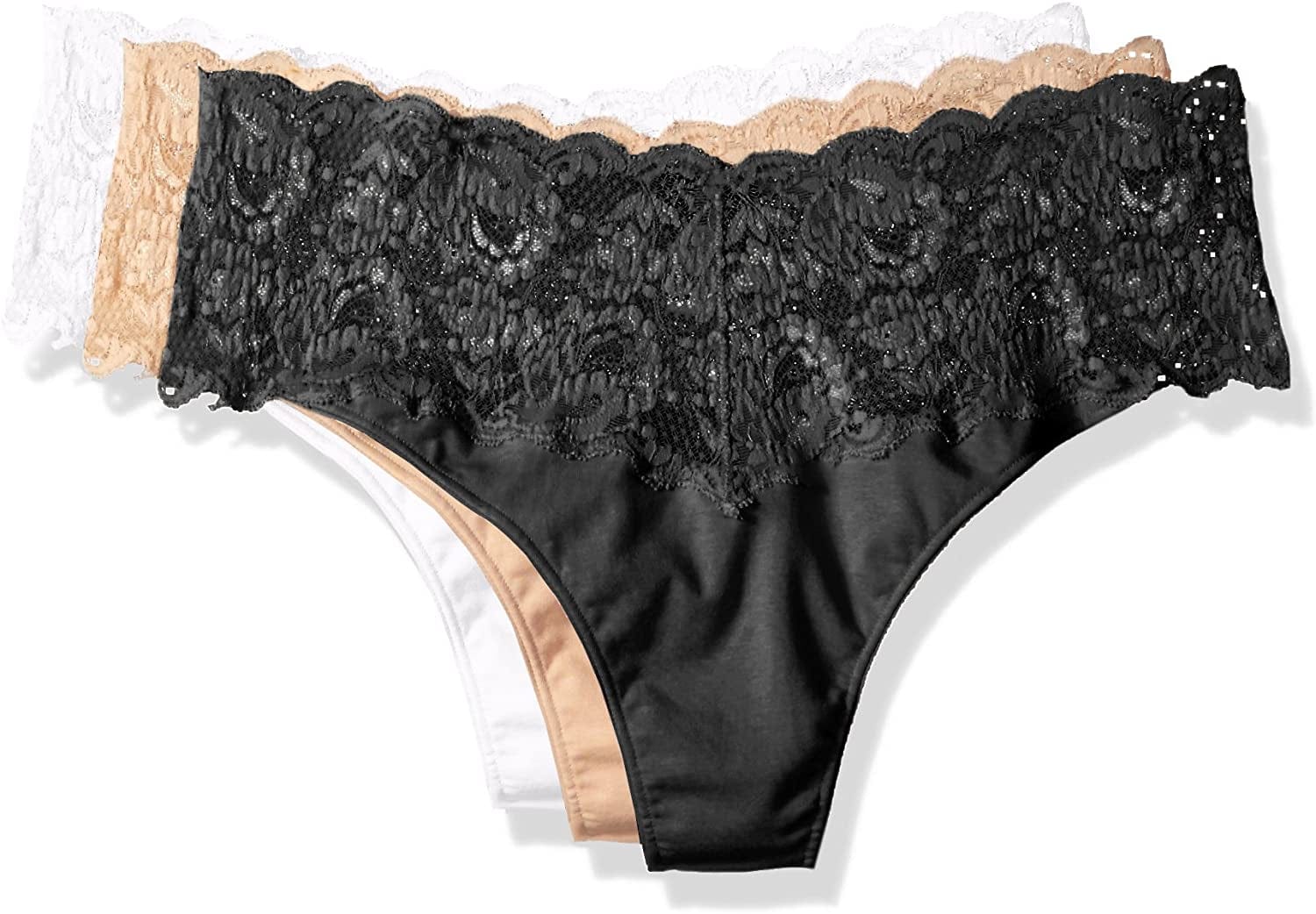 Cosabella Women'S Say Never Lovelie Thong plus Size 3 Pack Set Black/Blush/White / 12/16