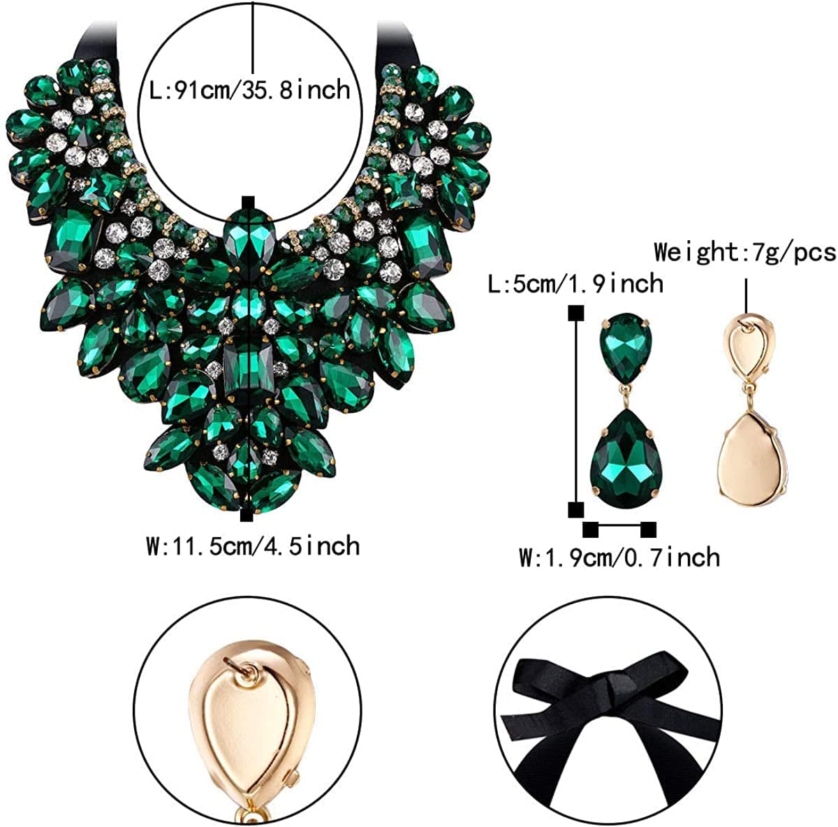 Costume Jewelry for Women, 9 Colors Rhinestone Crystal Statement Necklace Earrings Set