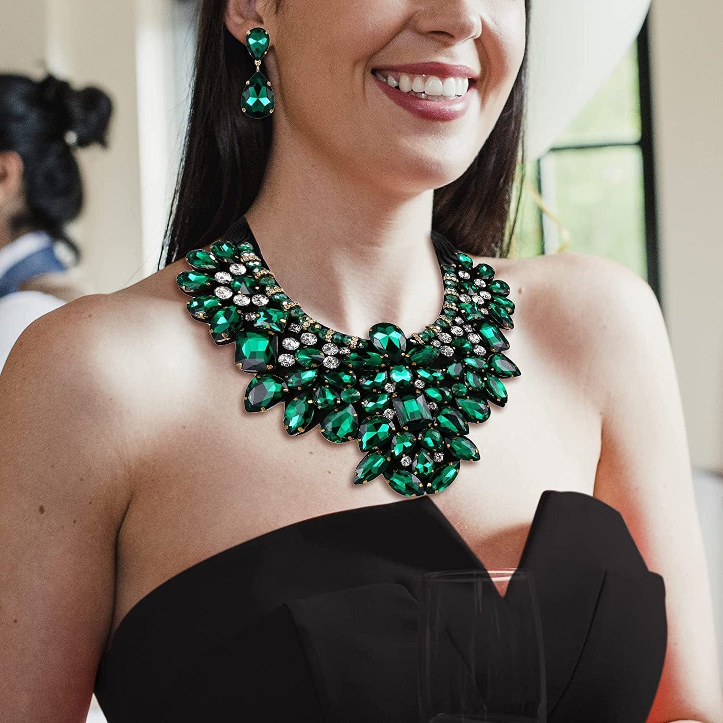 Costume Jewelry for Women, 9 Colors Rhinestone Crystal Statement Necklace Earrings Set