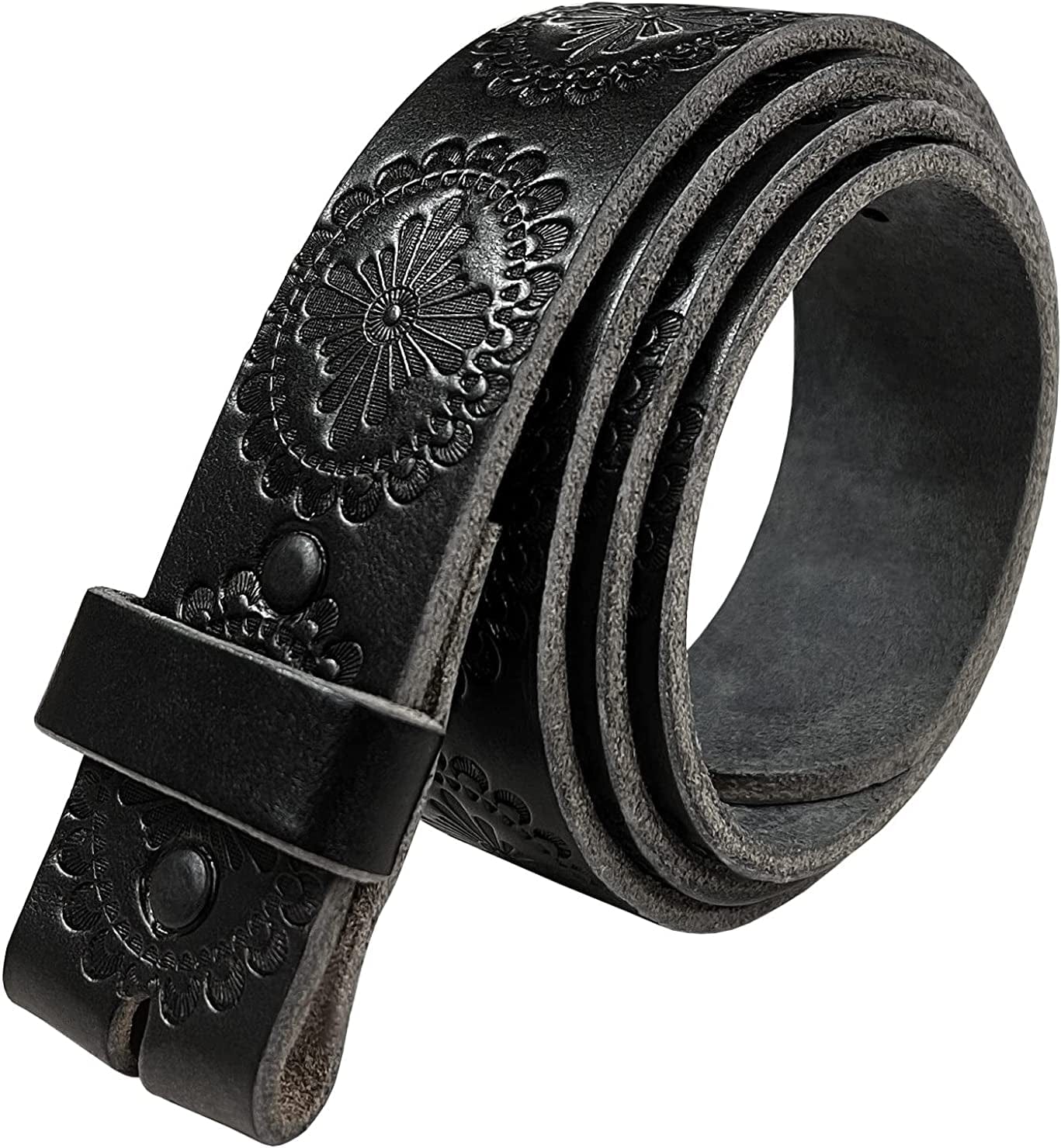 Cowboy Cowgirl Western Tooled Floral Embossed Full Grain Genuine Leather Belt Strap 1-1/2"(38Mm) Wide Apparel & Accessories > Clothing Accessories > Belts Belts.com Type B Strap - Black 34