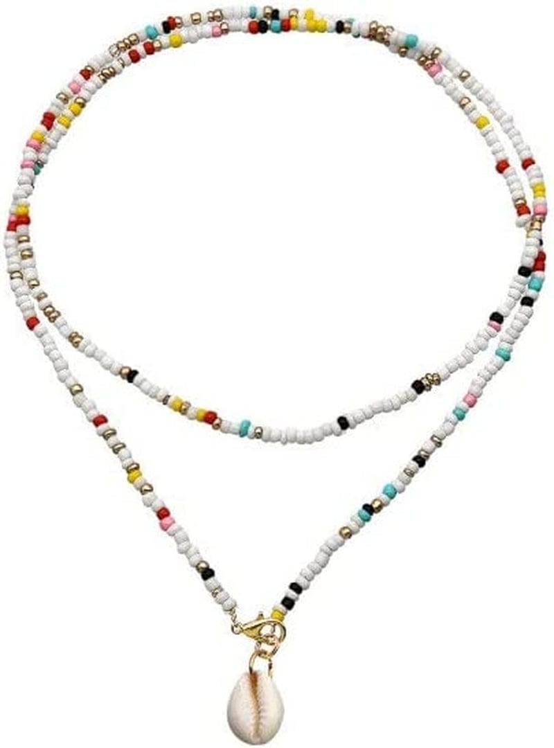 Cowrie Shell Choker Cross Colorful Beads Necklace for Women Long Chain Summer Beach Trendy Bohemian Bib Collier Femme 75Cm shell / 75cm
