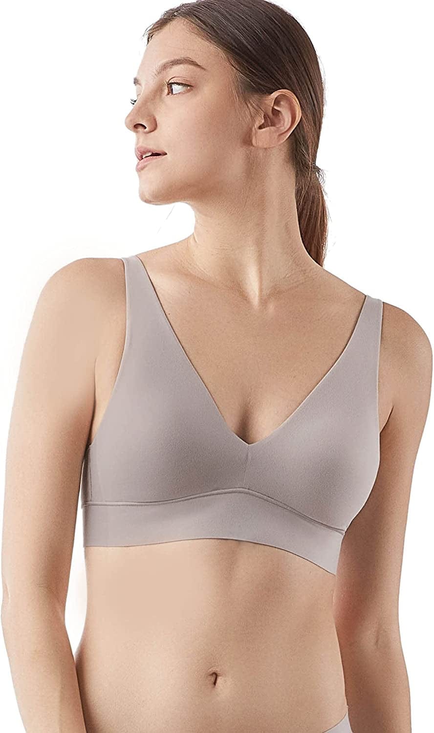 Cozy Wireless Plunge Bra for Women, Buttery Soft Comfort Seamless Everyday Bra with Embedded Pad Ashes of Rose / Medium