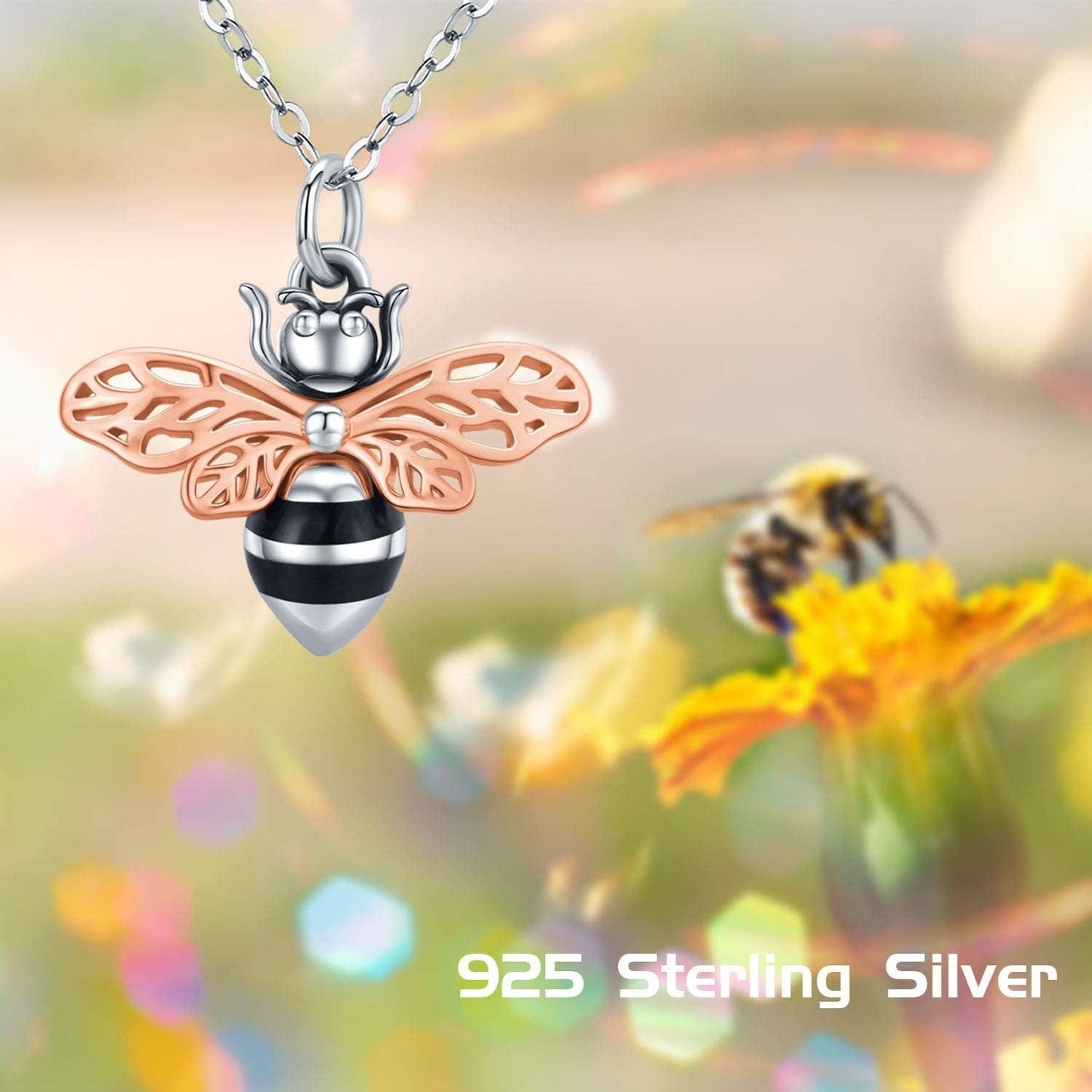 Cremation Jewelry 925 Sterling Silver Bee Pendant Urn Necklaces for Women rose gold