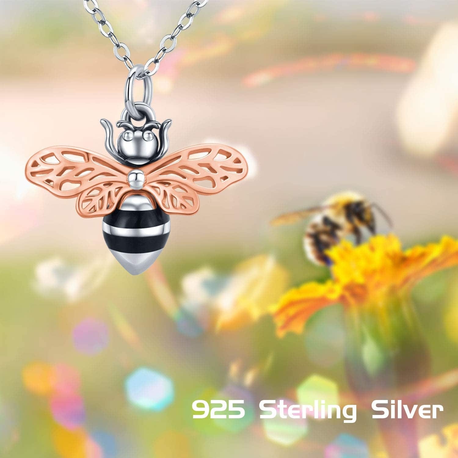 Cremation Jewelry 925 Sterling Silver Bee Pendant Urn Necklaces for Women rose gold