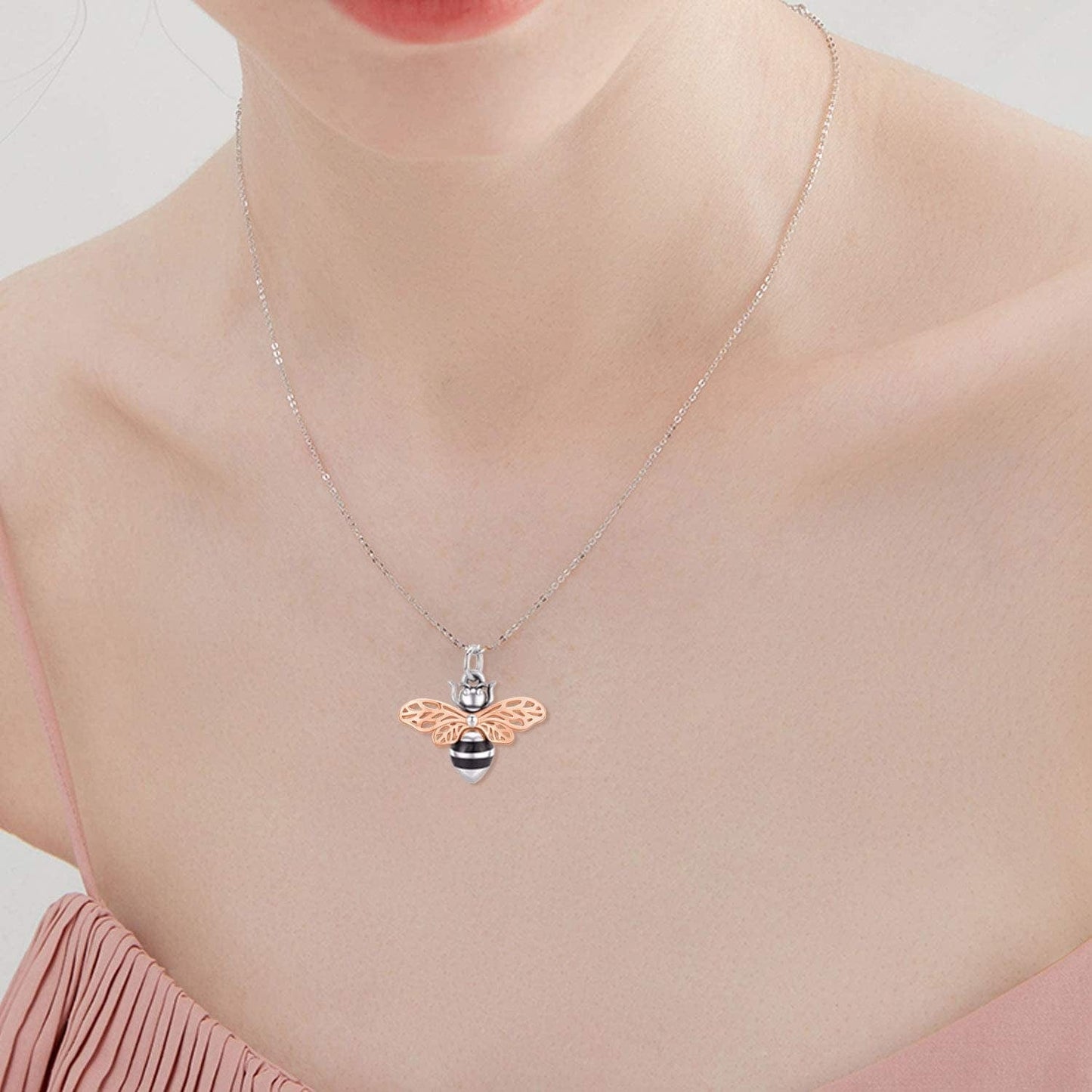 Cremation Jewelry 925 Sterling Silver Bee Pendant Urn Necklaces for Women rose gold