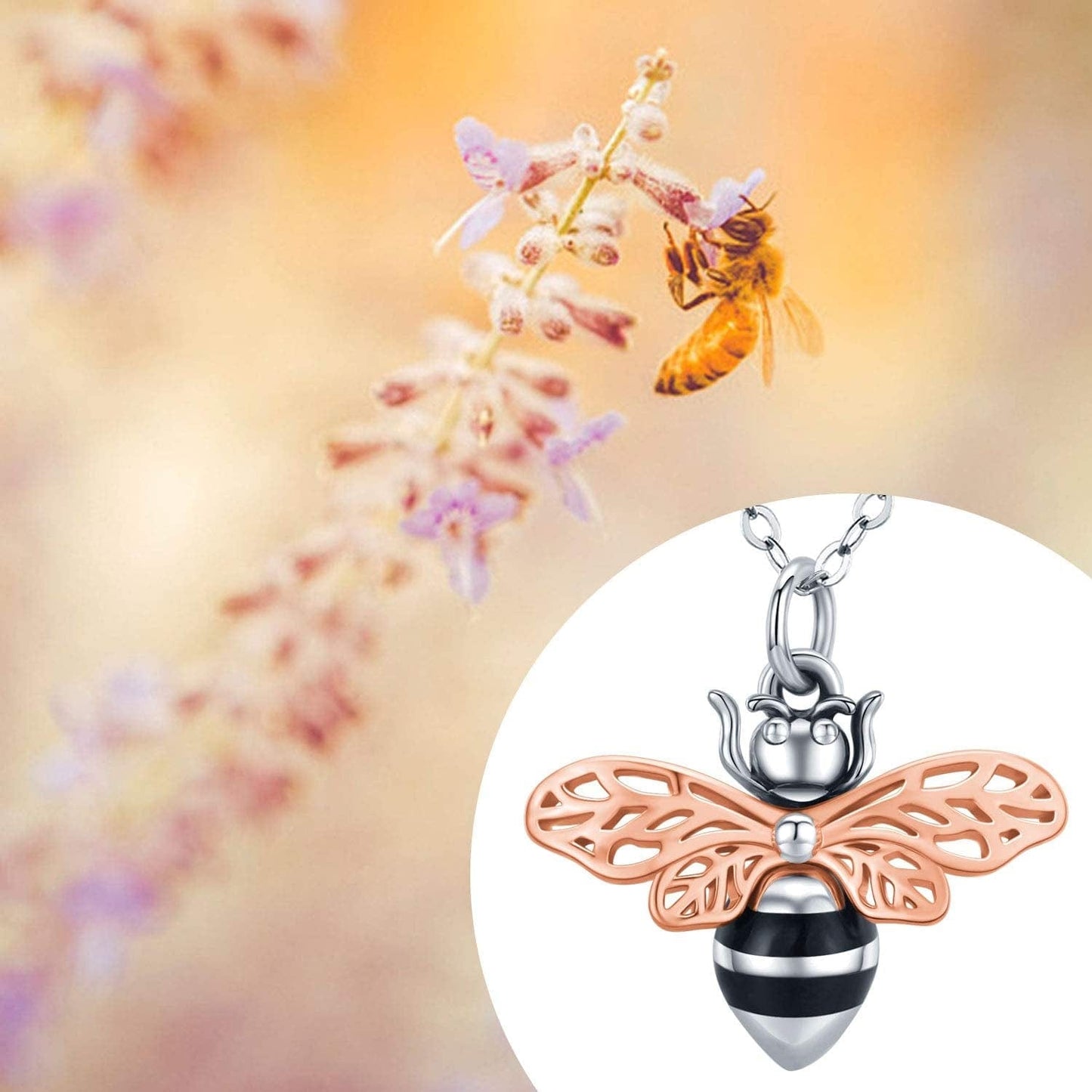 Cremation Jewelry 925 Sterling Silver Bee Pendant Urn Necklaces for Women rose gold