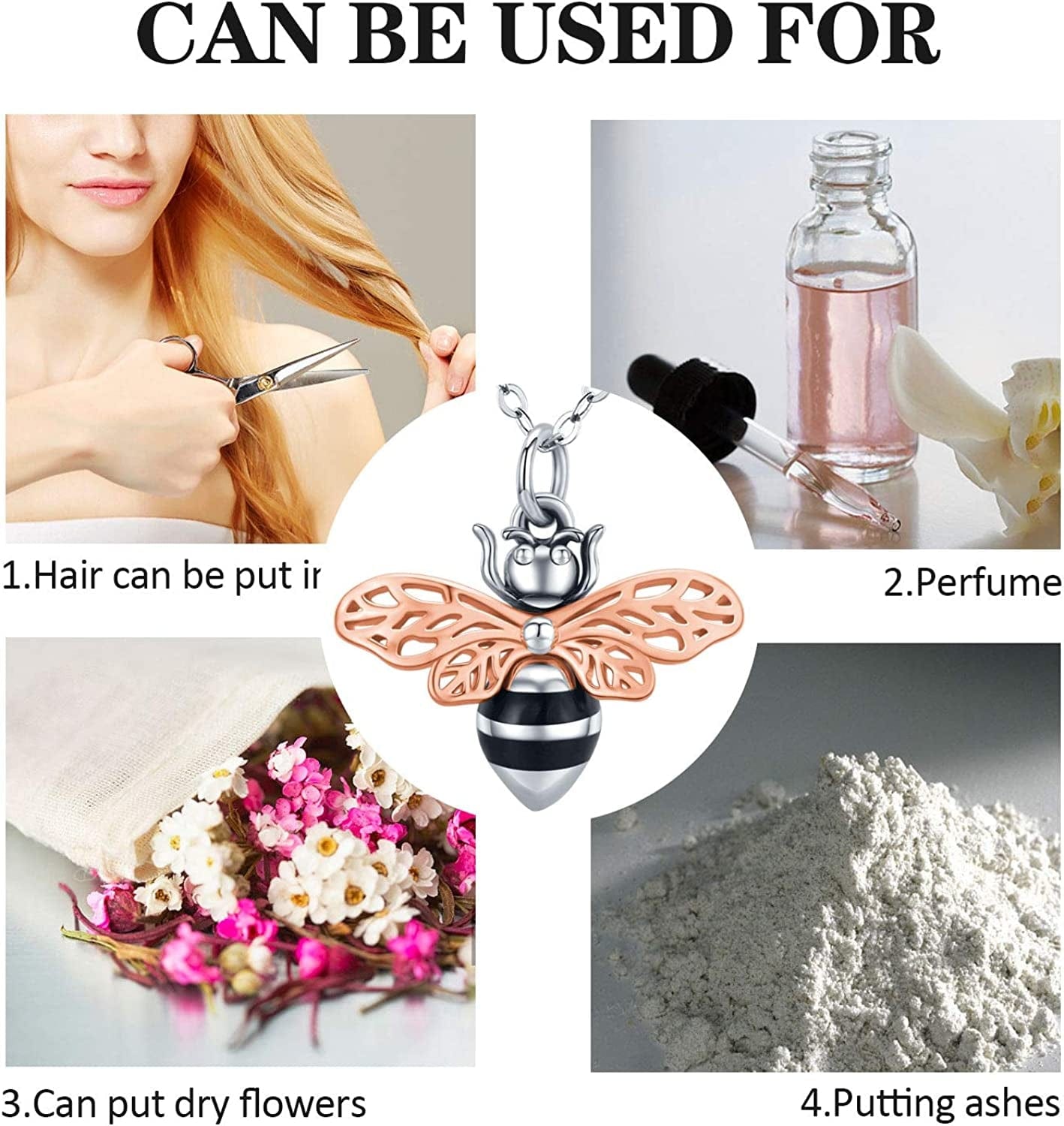 Cremation Jewelry 925 Sterling Silver Bee Pendant Urn Necklaces for Women rose gold