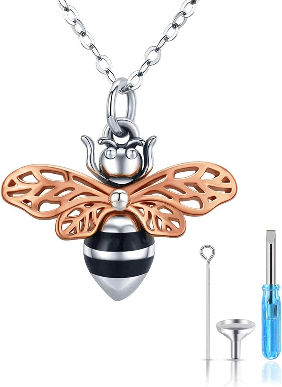 Cremation Jewelry 925 Sterling Silver Bee Pendant Urn Necklaces for Women rose gold