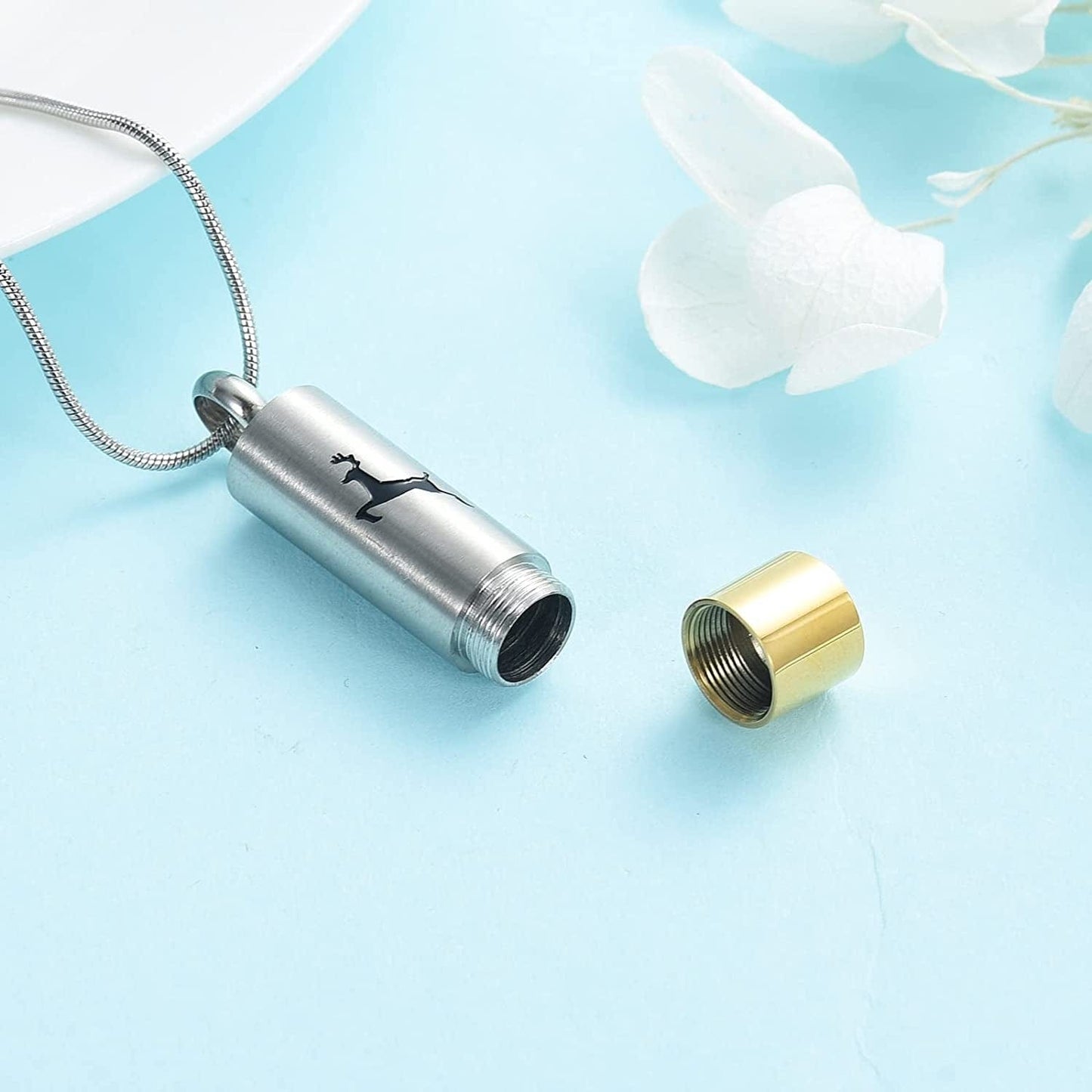 Cremation Jewelry Deer Urn Necklace for Ashes for Women Men Memorial Keepsake Necklace for Human Pet Ashes Pendant Silver