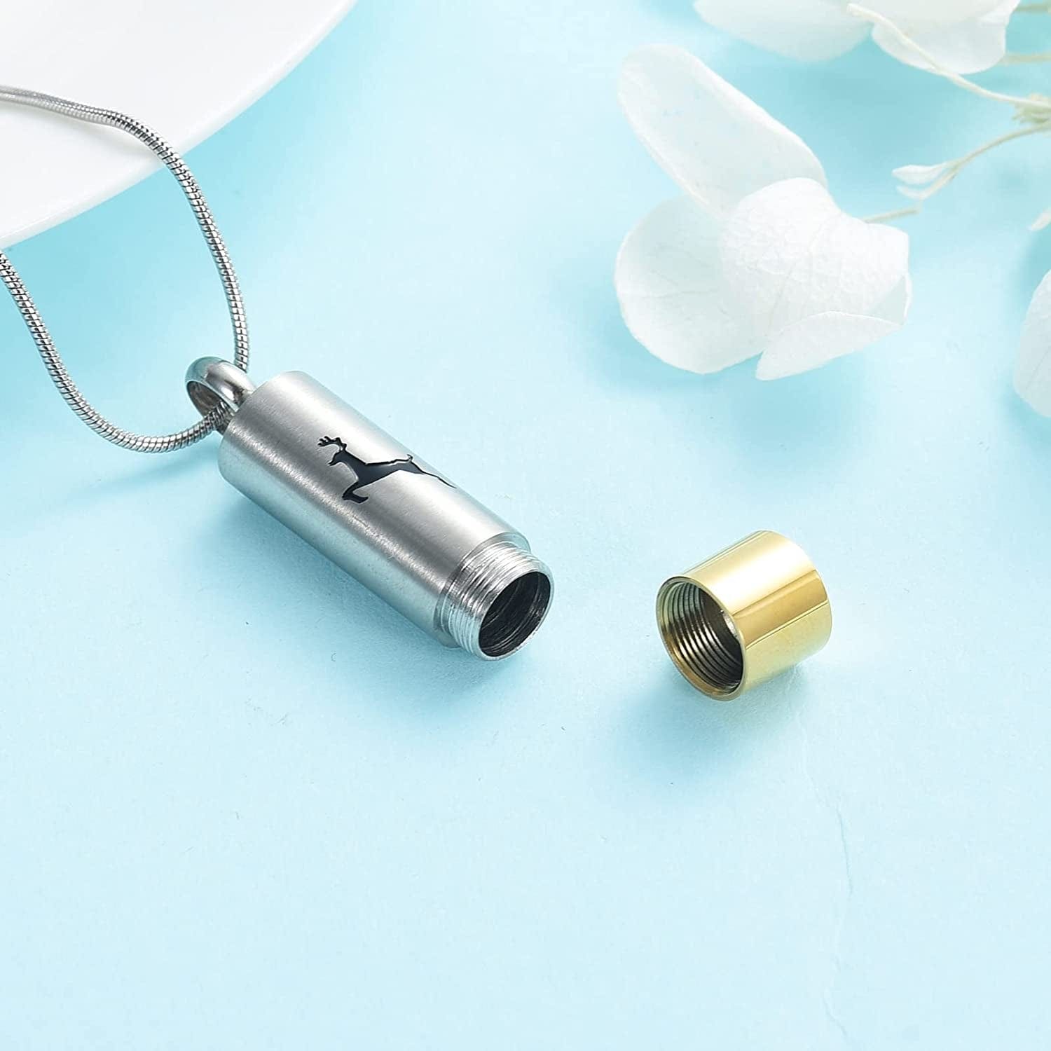 Cremation Jewelry Deer Urn Necklace for Ashes for Women Men Memorial Keepsake Necklace for Human Pet Ashes Pendant Silver