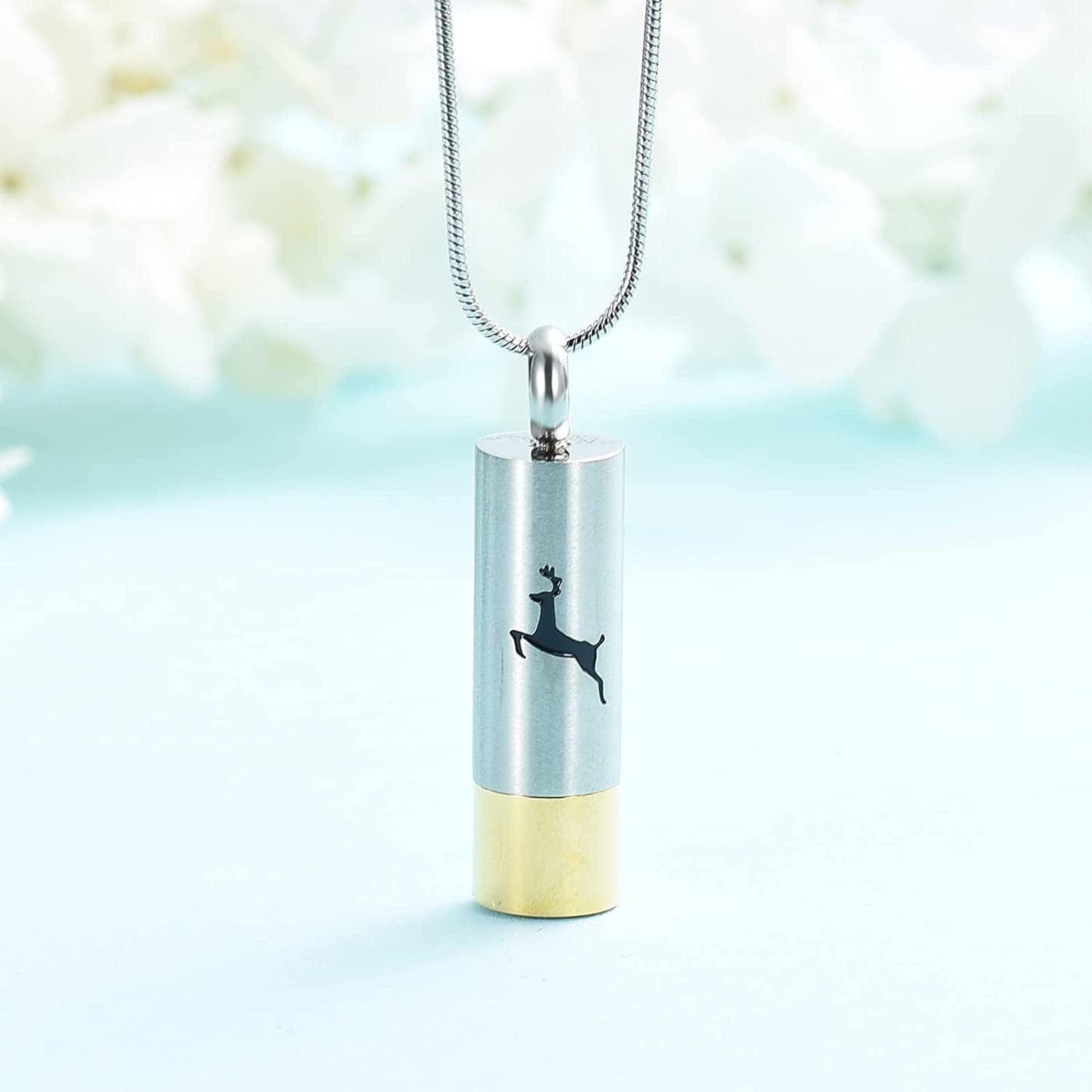 Cremation Jewelry Deer Urn Necklace for Ashes for Women Men Memorial Keepsake Necklace for Human Pet Ashes Pendant Silver