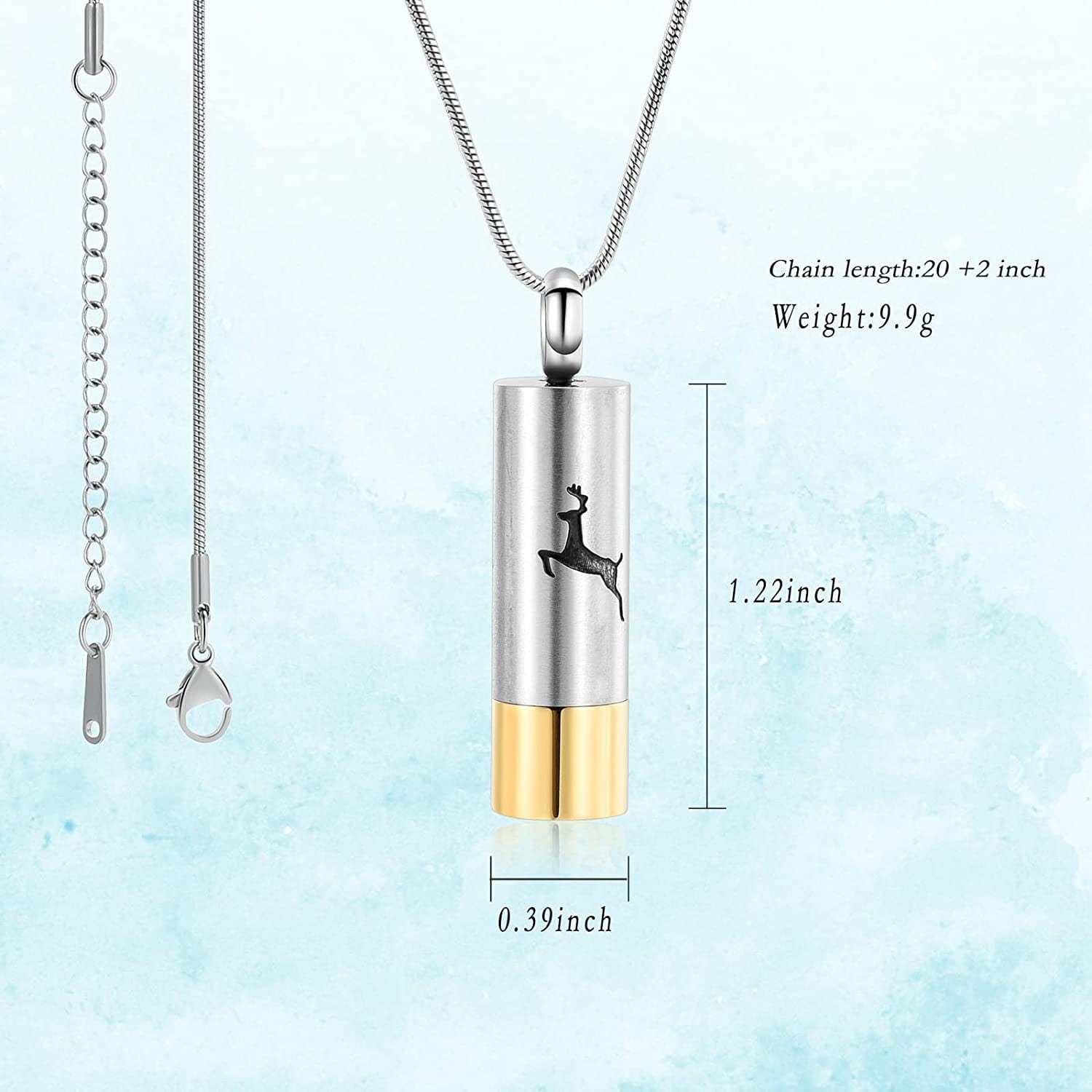 Cremation Jewelry Deer Urn Necklace for Ashes for Women Men Memorial Keepsake Necklace for Human Pet Ashes Pendant Silver