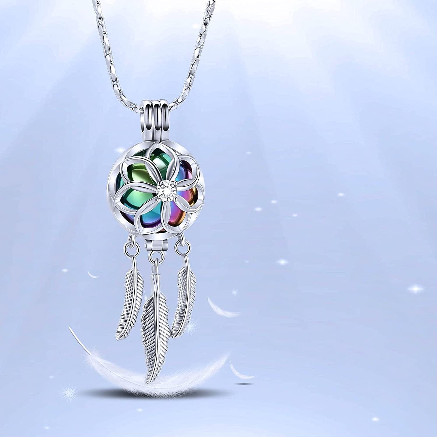 Cremation Jewelry Dream Catcher Urn Necklace for Ashes Flower with Feather Wings Ashes Pendant Necklace Cremation Keepsake Jewelry for Women Men Pet
