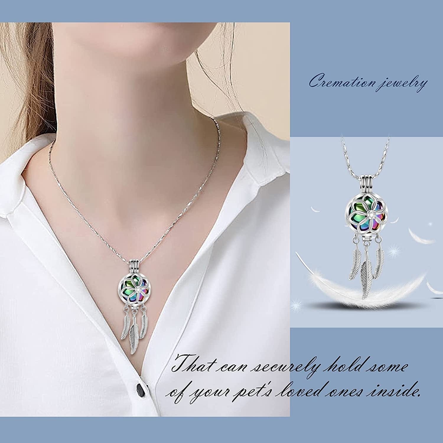 Cremation Jewelry Dream Catcher Urn Necklace for Ashes Flower with Feather Wings Ashes Pendant Necklace Cremation Keepsake Jewelry for Women Men Pet