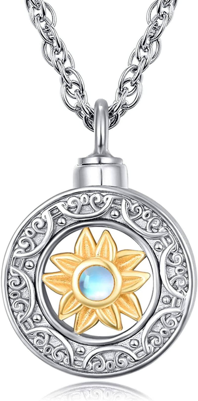 Cremation Jewelry for Ashes 925 Sterling Silver Urn Necklace for Ashes Keepsake Memories Necklace… Sunflower-Moonstone