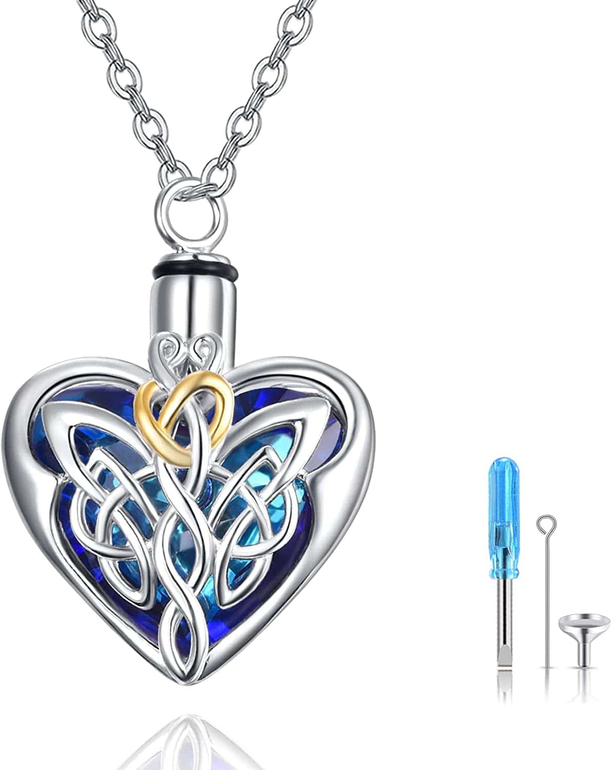 Cremation Jewelry for Ashes 925 Sterling Silver Urn Necklace for Ashes Keepsake Memories Necklace… Celtic Knot Crystal