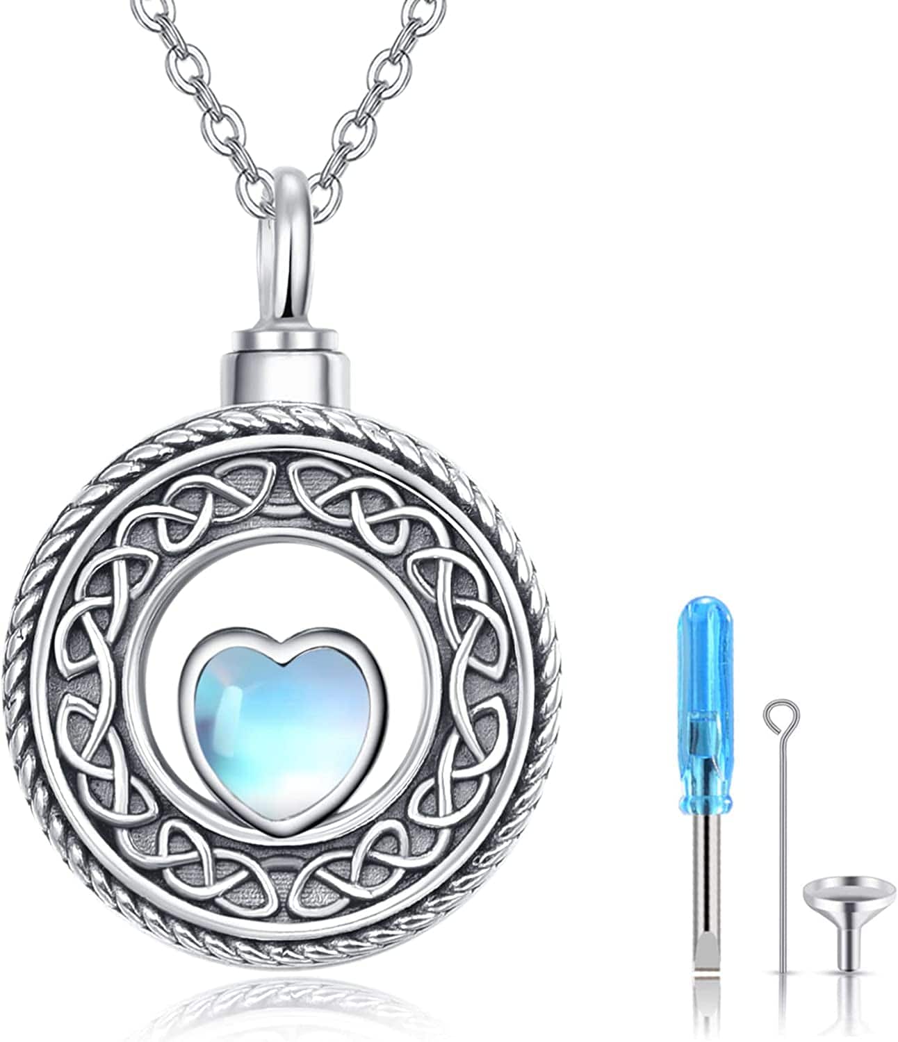 Cremation Jewelry for Ashes 925 Sterling Silver Urn Necklace for Ashes Keepsake Memories Necklace… Celtic Knot -Moonstone