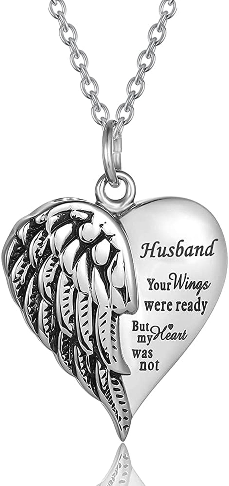 Cremation Jewelry for Ashes Engraved "Your Wings Were Ready but My Heart Was Not"Heart Urn Necklace Memorial Pendant TX-Husband