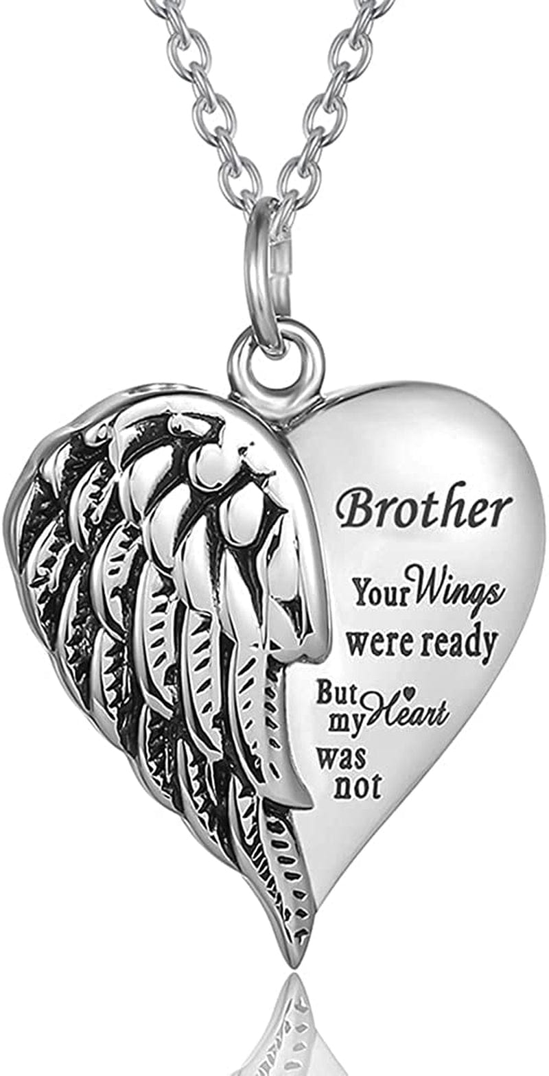 Cremation Jewelry for Ashes Engraved "Your Wings Were Ready but My Heart Was Not"Heart Urn Necklace Memorial Pendant TX-Brother
