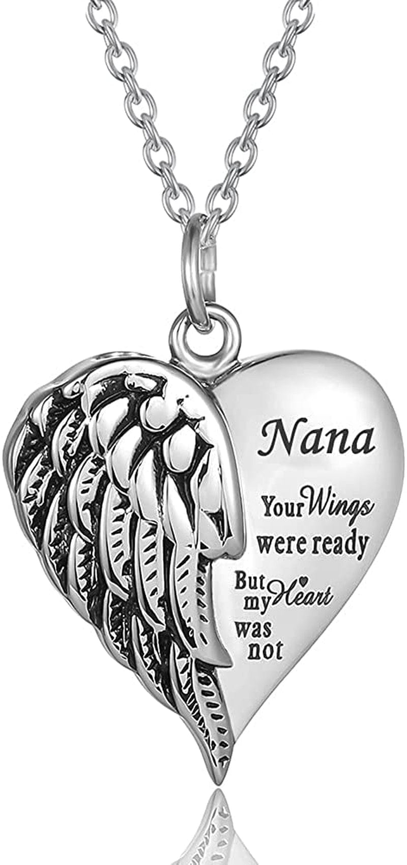 Cremation Jewelry for Ashes Engraved "Your Wings Were Ready but My Heart Was Not"Heart Urn Necklace Memorial Pendant TX-Nana