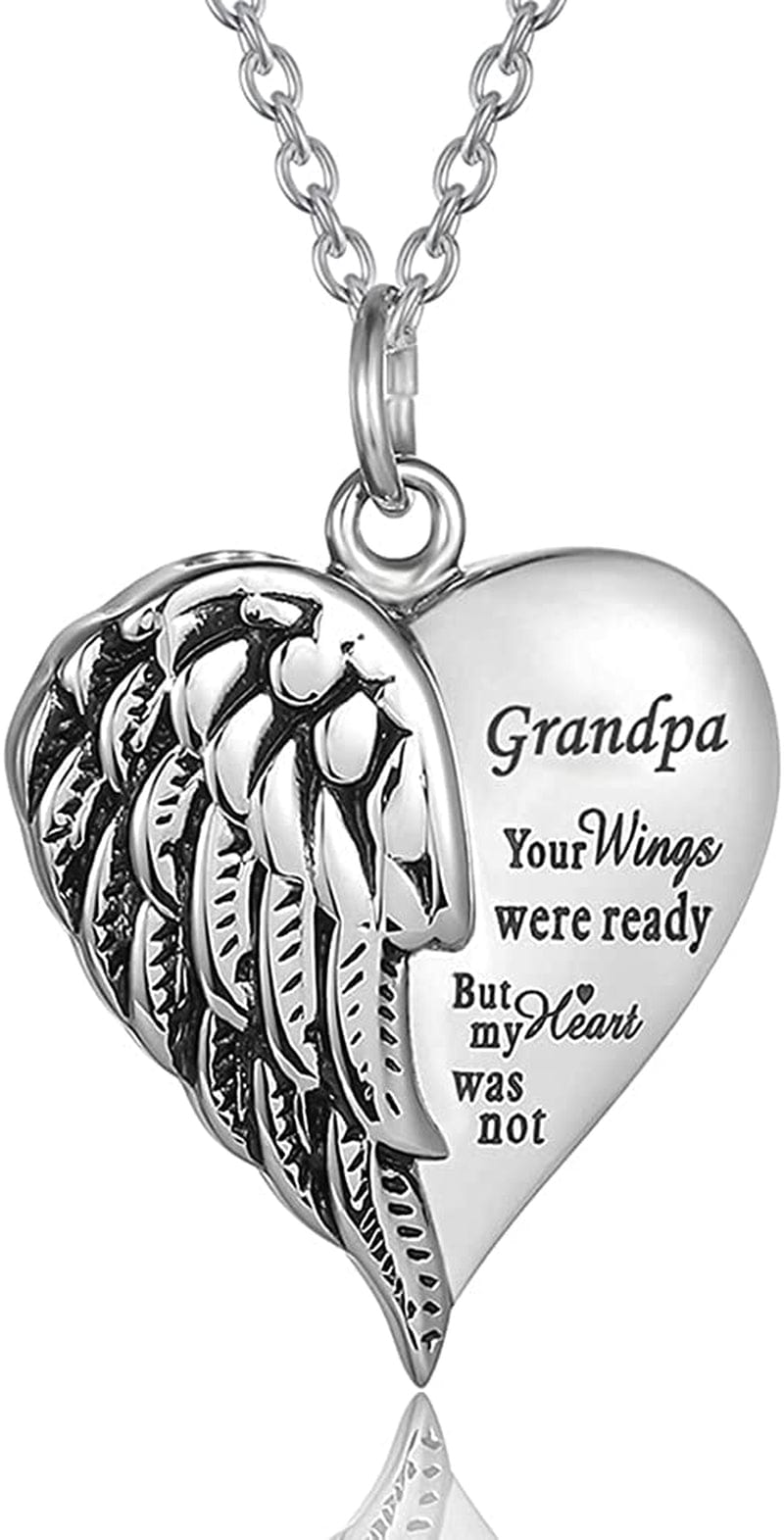 Cremation Jewelry for Ashes Engraved "Your Wings Were Ready but My Heart Was Not"Heart Urn Necklace Memorial Pendant TX-Grandpa