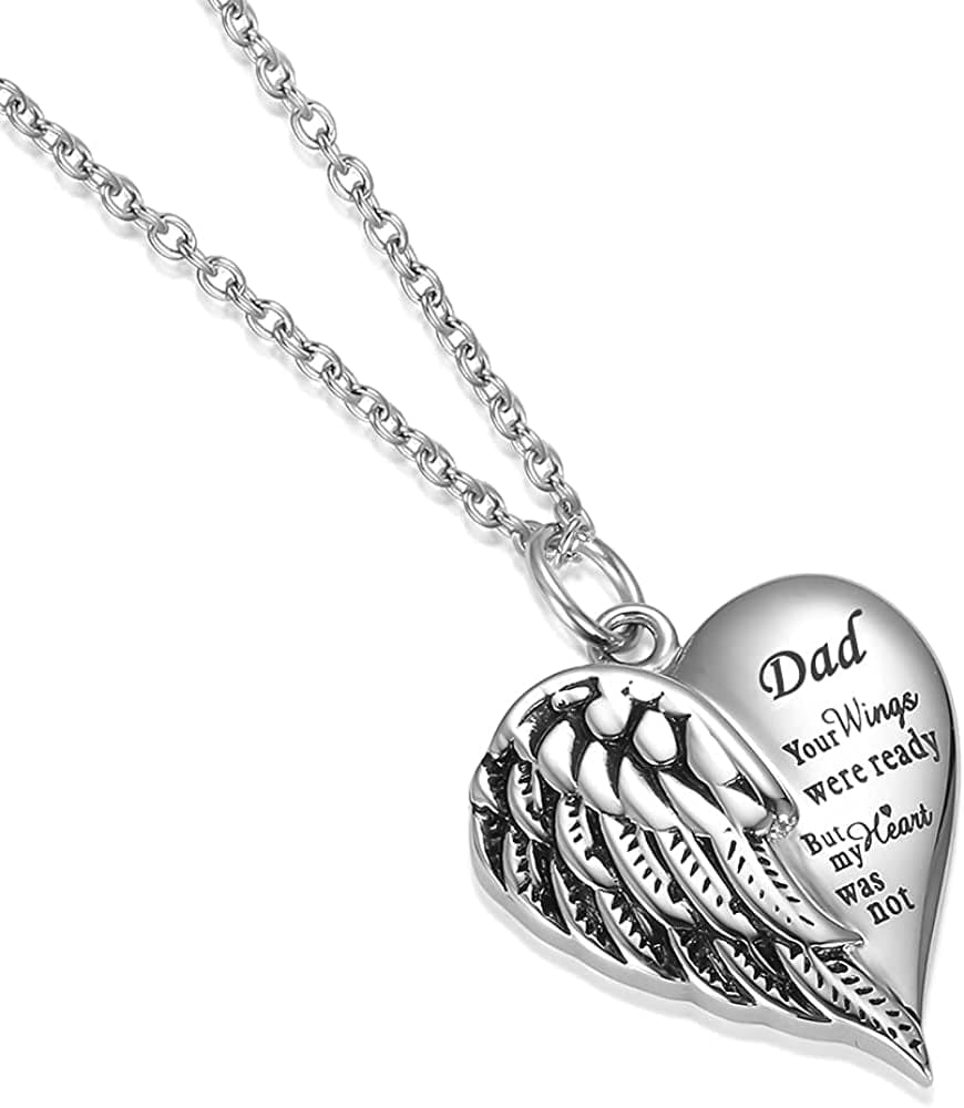 Cremation Jewelry for Ashes Engraved "Your Wings Were Ready but My Heart Was Not"Heart Urn Necklace Memorial Pendant