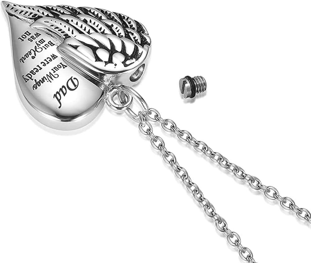 Cremation Jewelry for Ashes Engraved "Your Wings Were Ready but My Heart Was Not"Heart Urn Necklace Memorial Pendant